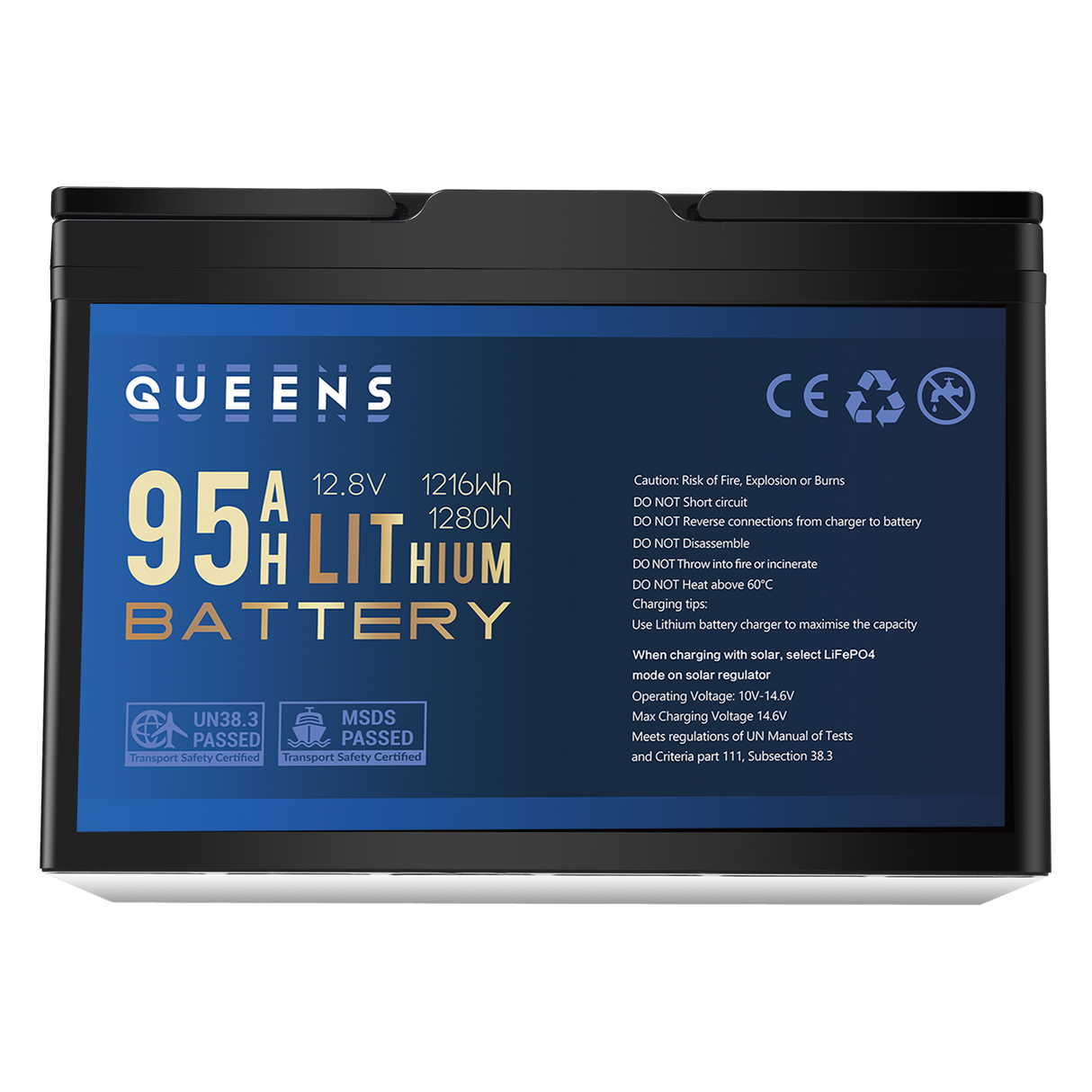 Queens 12V 95AH Lithium Iron Phosphate Battery LiFePO4 Prismatic Cells Camping