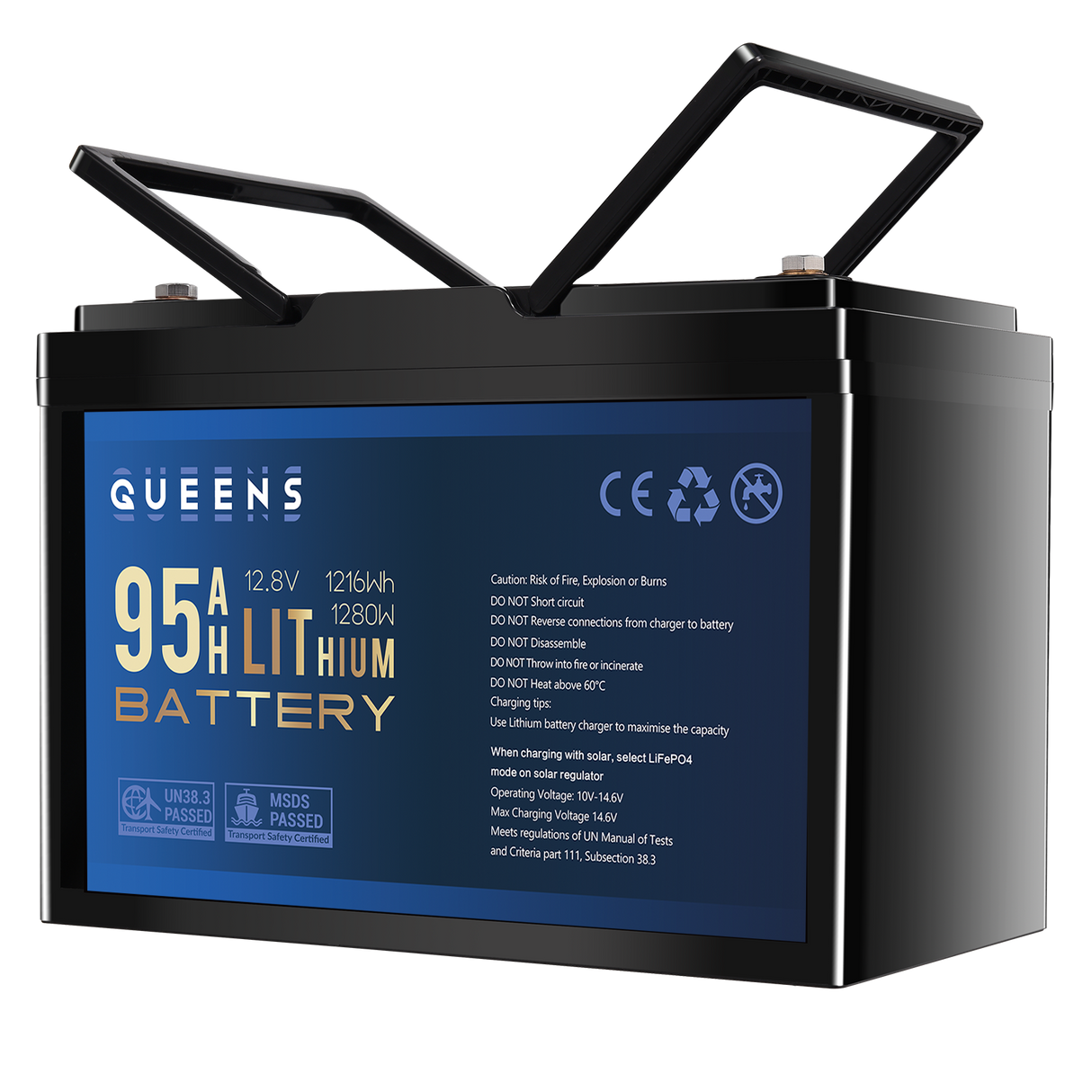 Queens 12V 95AH Lithium Iron Phosphate Battery LiFePO4 Prismatic Cells Camping