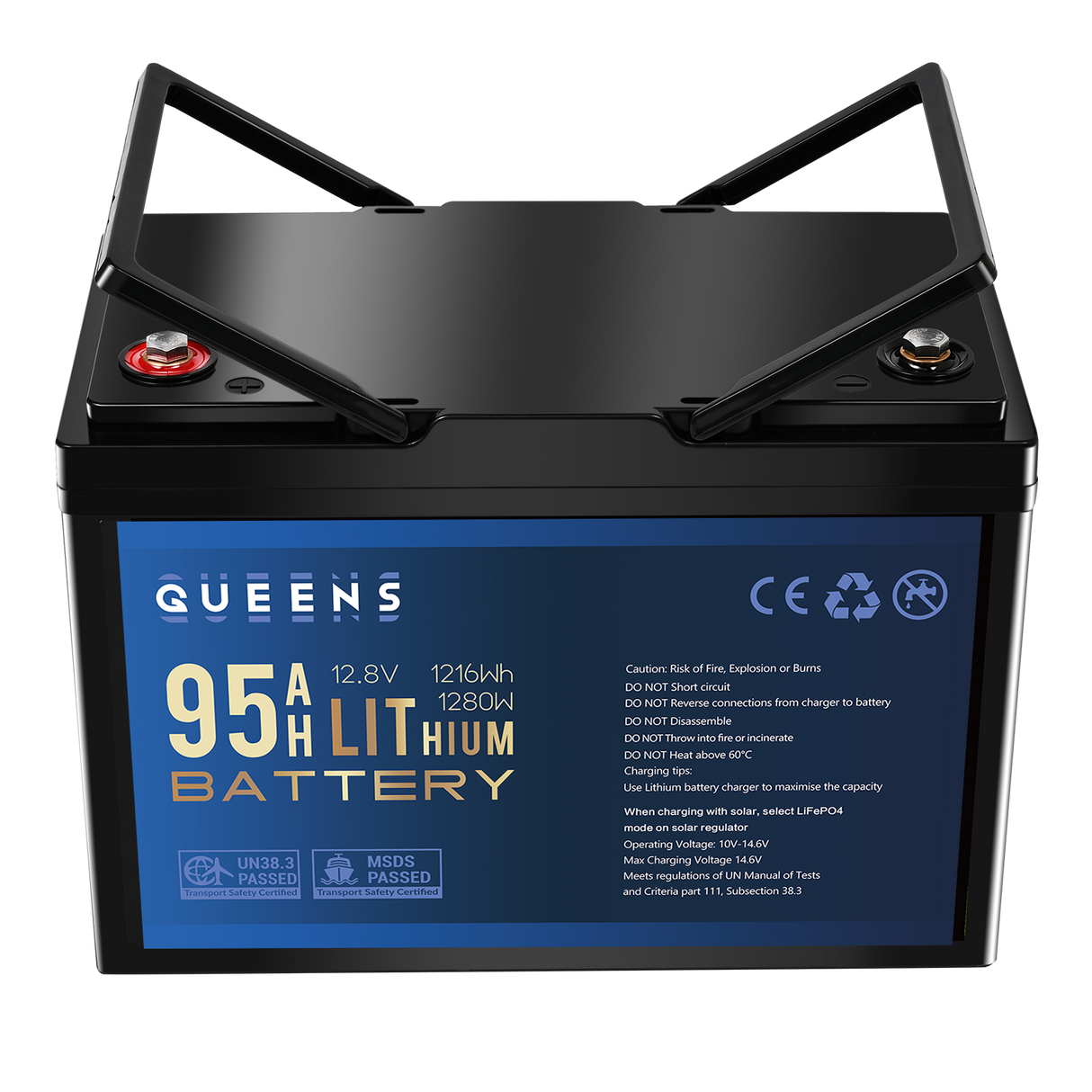 Queens 12V 95AH Lithium Iron Phosphate Battery LiFePO4 Prismatic Cells Camping