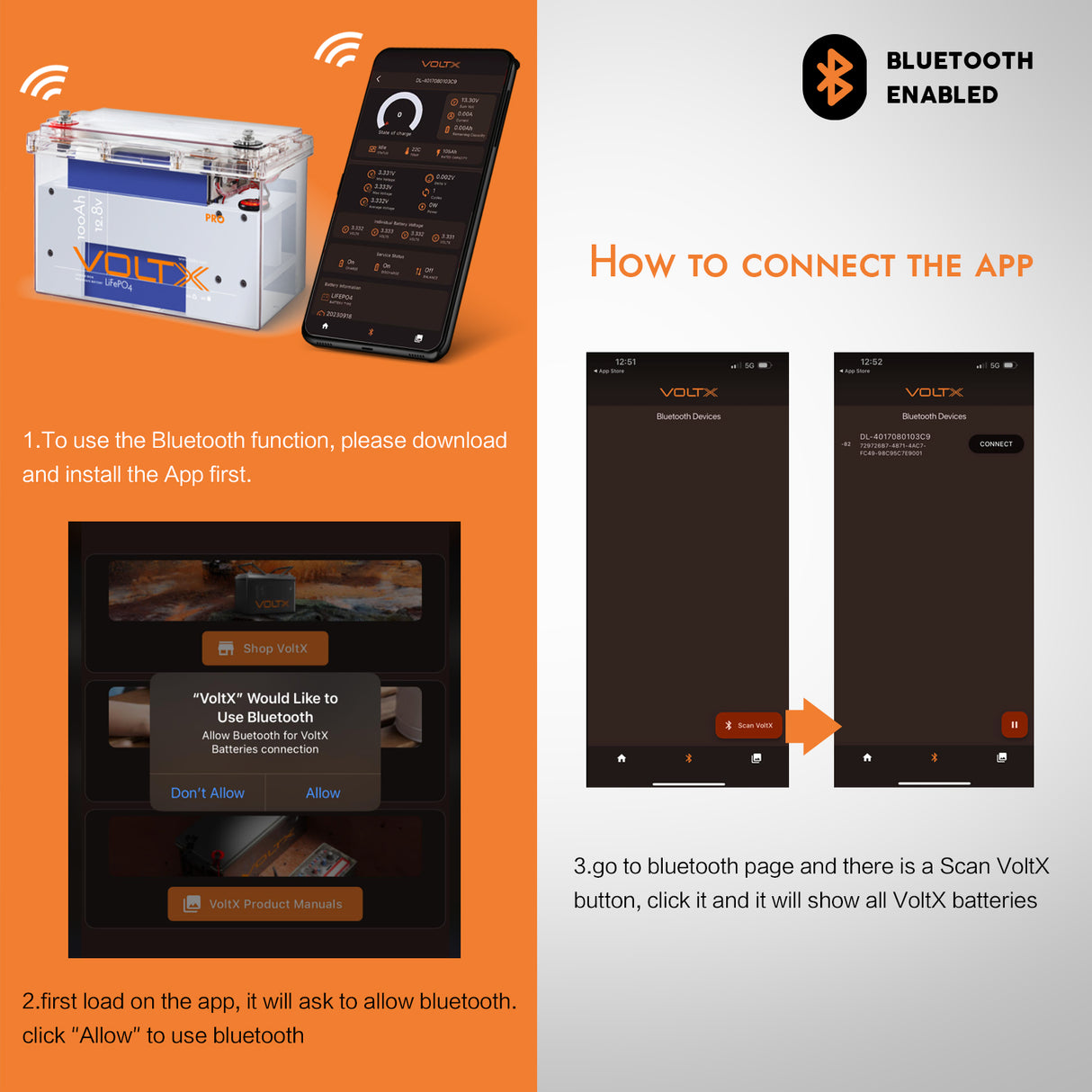 VoltX 12V 100Ah Bluetooth Daly Lithium LiFePO4 Battery