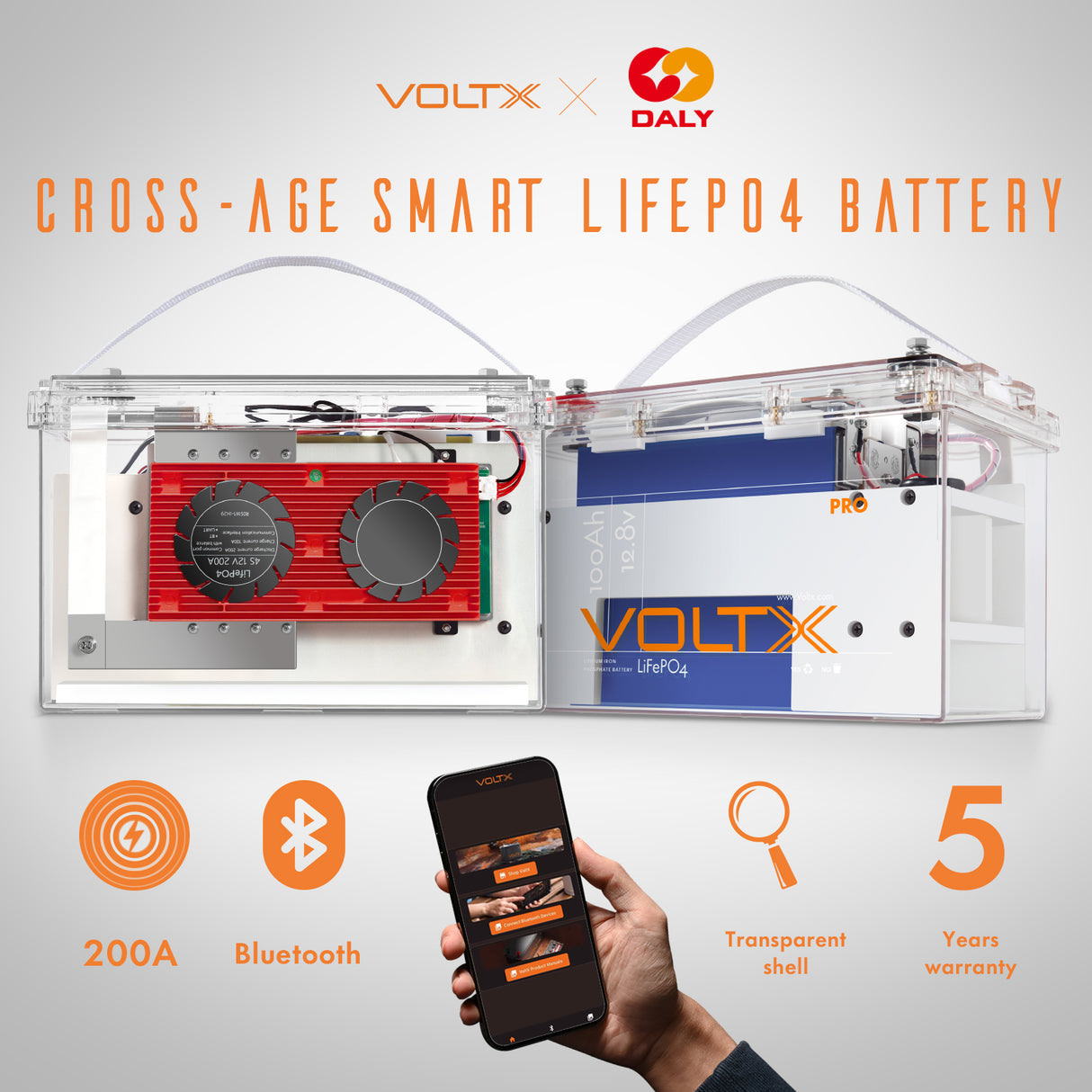 VoltX 12V 100Ah Bluetooth Daly Lithium LiFePO4 Battery