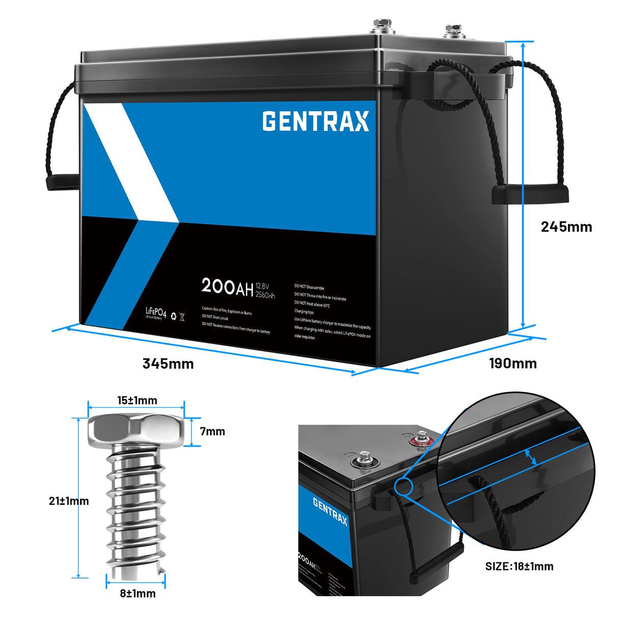 Gentrax 12V 200Ah Lithium LiFePO4 Battery