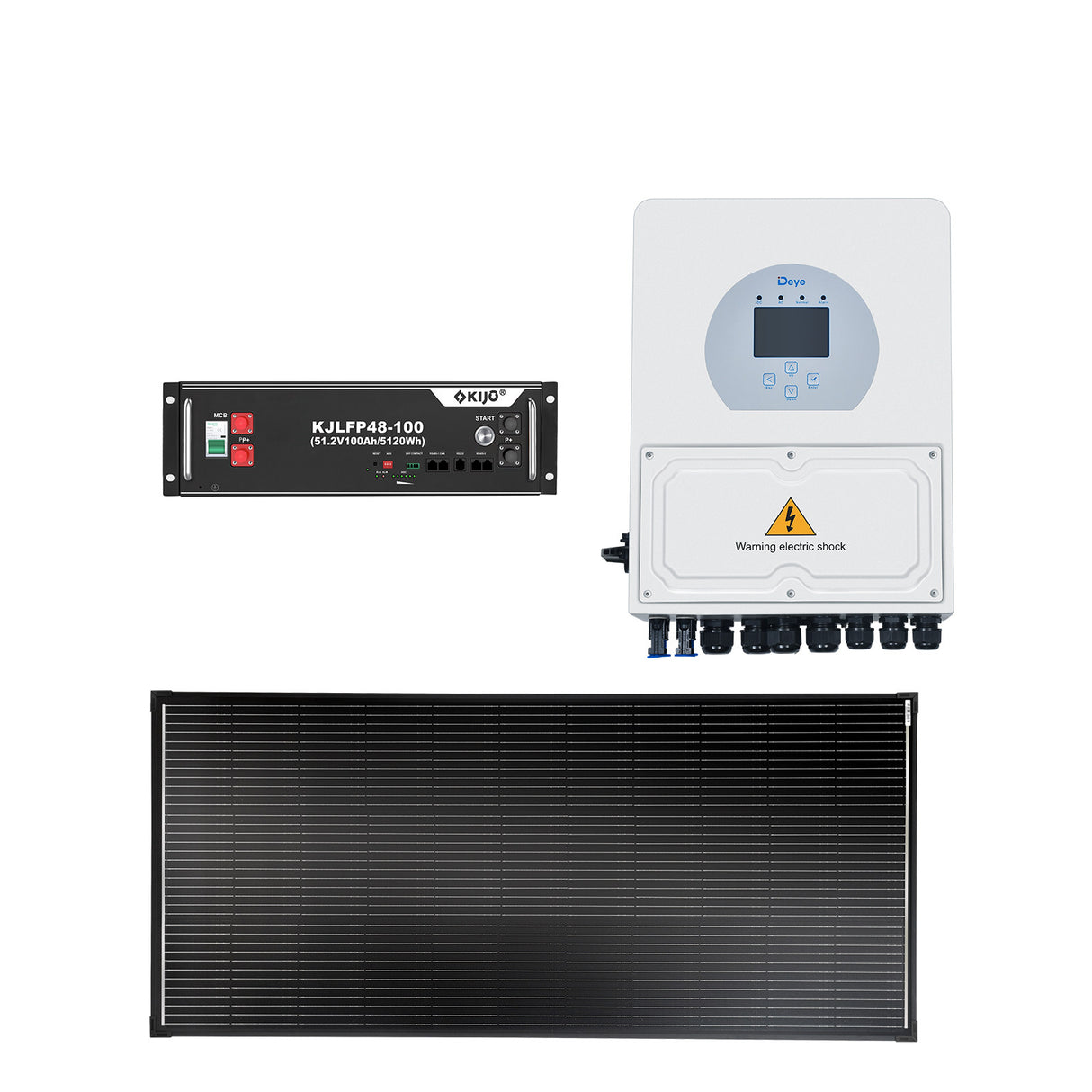 BUNDLE DEAL - Deye 5KW Inverter + KIJO 5120Wh Battery Module + VoltX 200W Fixed Solar Panel