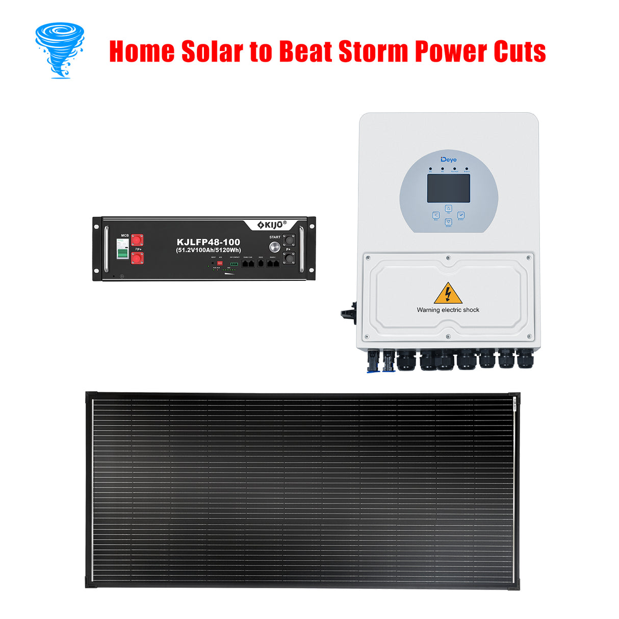 BUNDLE DEAL - Deye 5KW Inverter + KIJO 5120Wh Battery Module + VoltX 200W Fixed Solar Panel