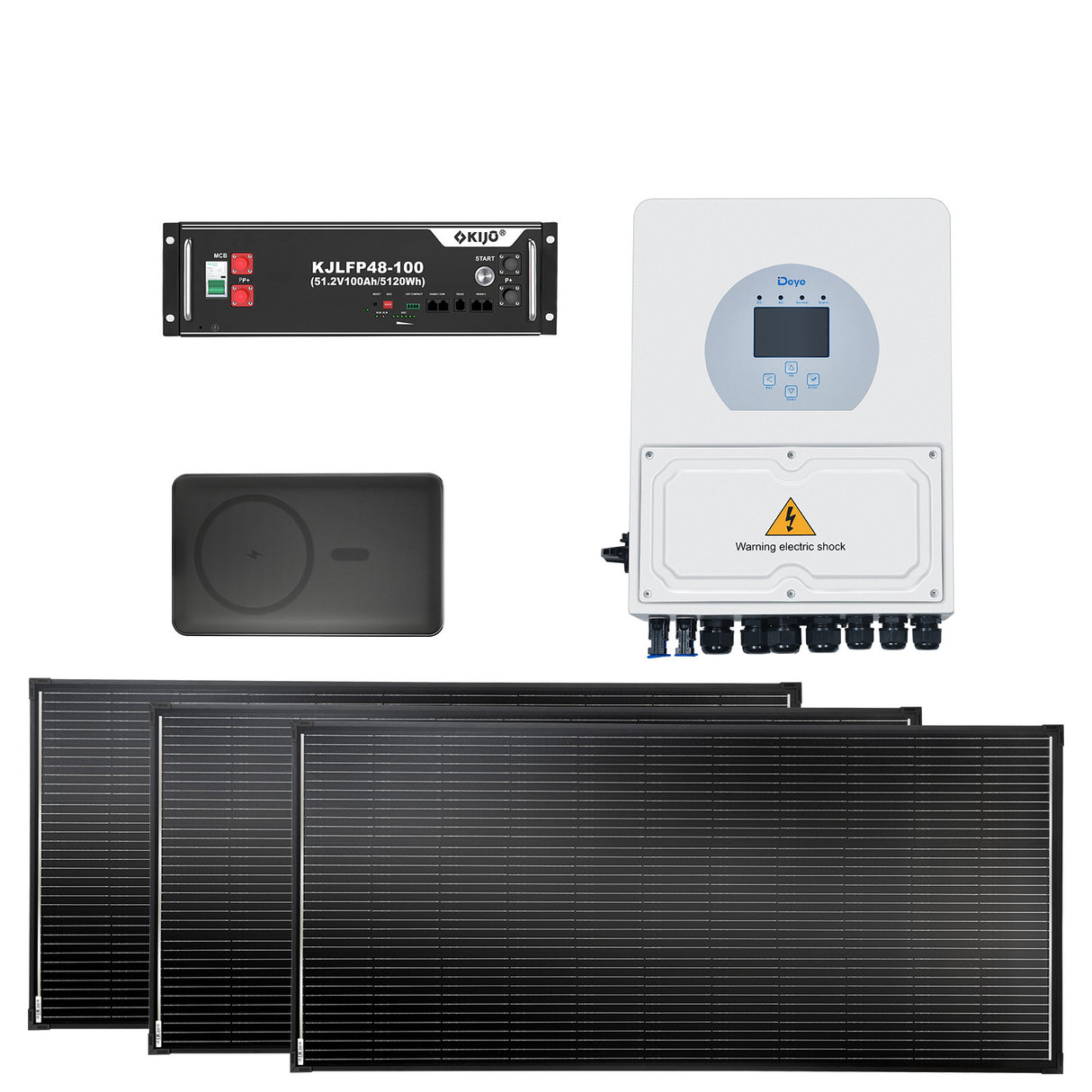 BUNDLE DEAL - Deye 5KW Inverter + KIJO 5120Wh Battery Module + 3*200W Solar Panel + Power Bank