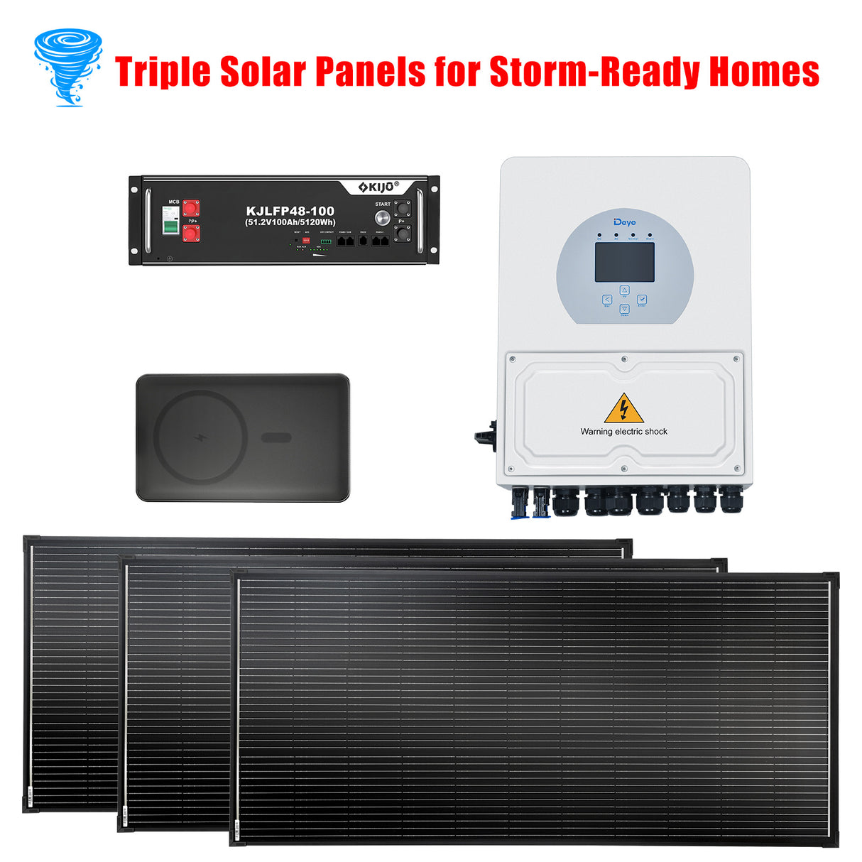 BUNDLE DEAL - Deye 5KW Inverter + KIJO 5120Wh Battery Module + 3*200W Solar Panel + Power Bank