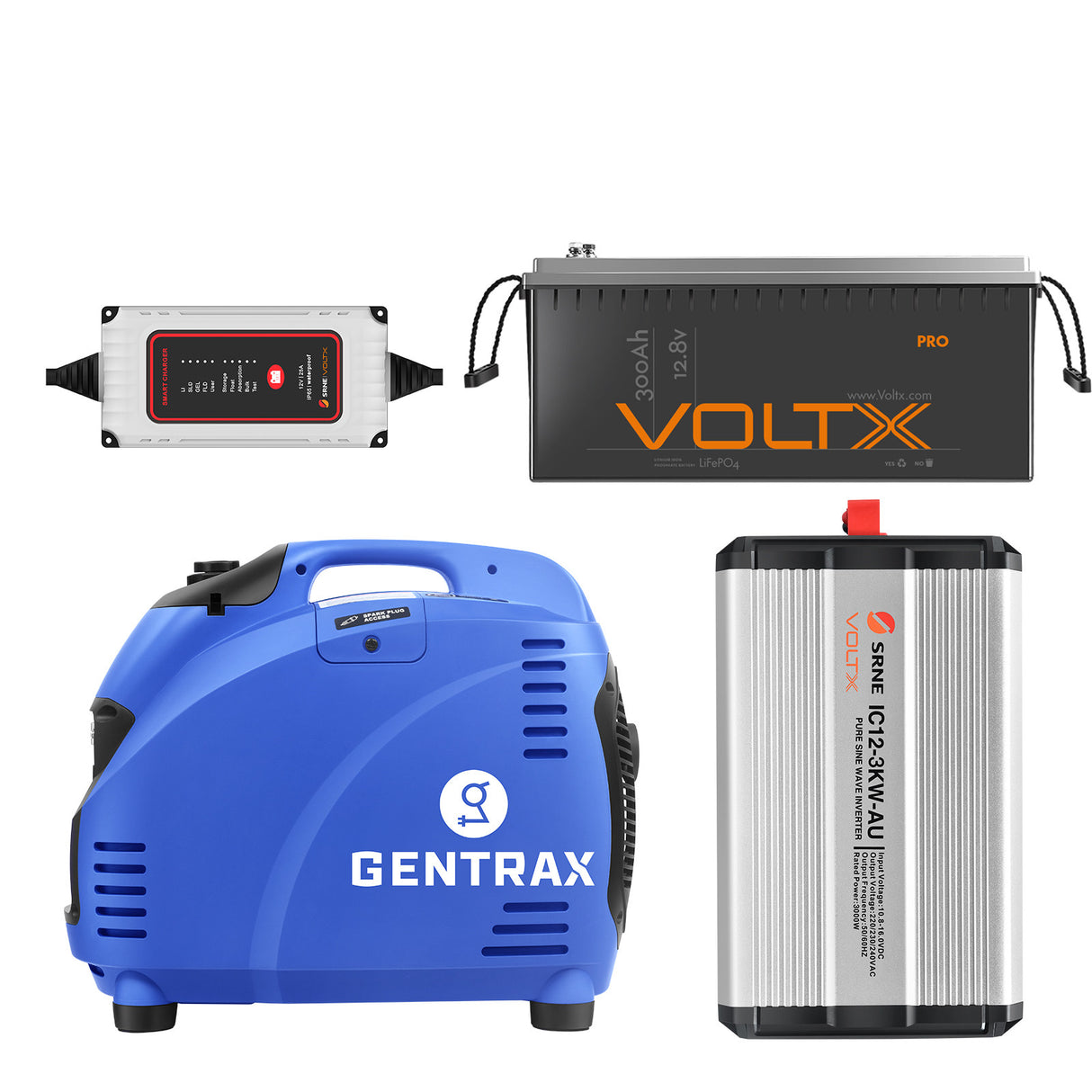 BUNDLE DEAL - Gentrax 3.5KW Generator + VoltX 12V 300Ah Lithium Battery + 3KW Inverter + AC Charger