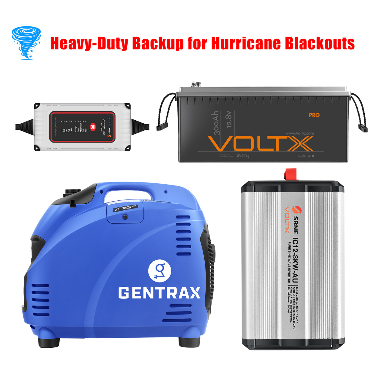 BUNDLE DEAL - Gentrax 3.5KW Generator + VoltX 12V 300Ah Lithium Battery + 3KW Inverter + AC Charger