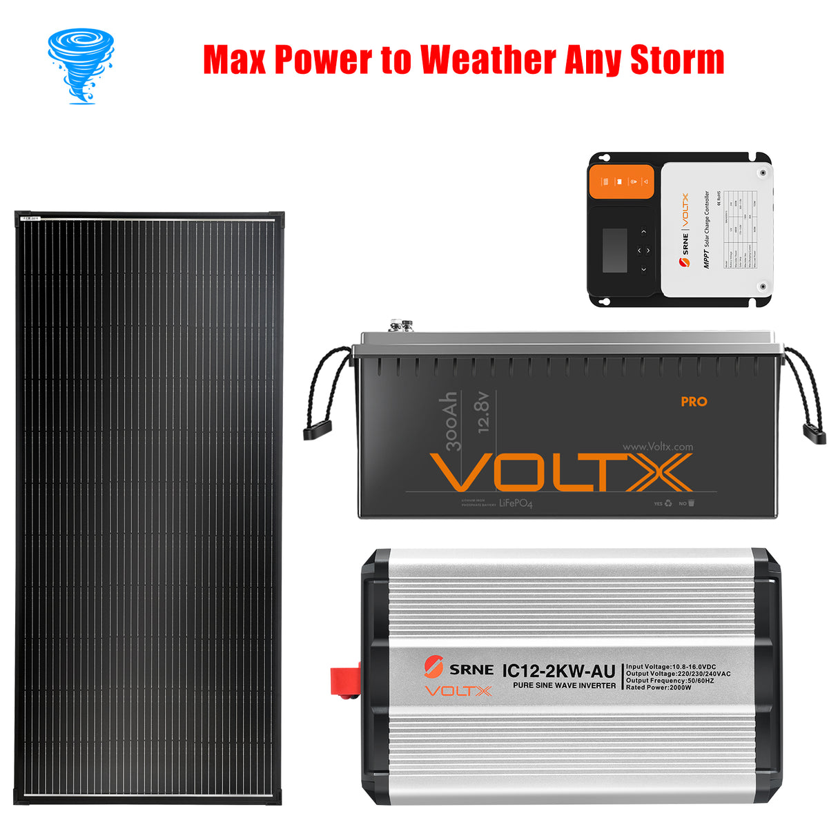 BUNDLE DEAL - VoltX 12V 300Ah Lithium Battery + 200W Solar Panel + Solar Controller + 12V 3KW Inverter