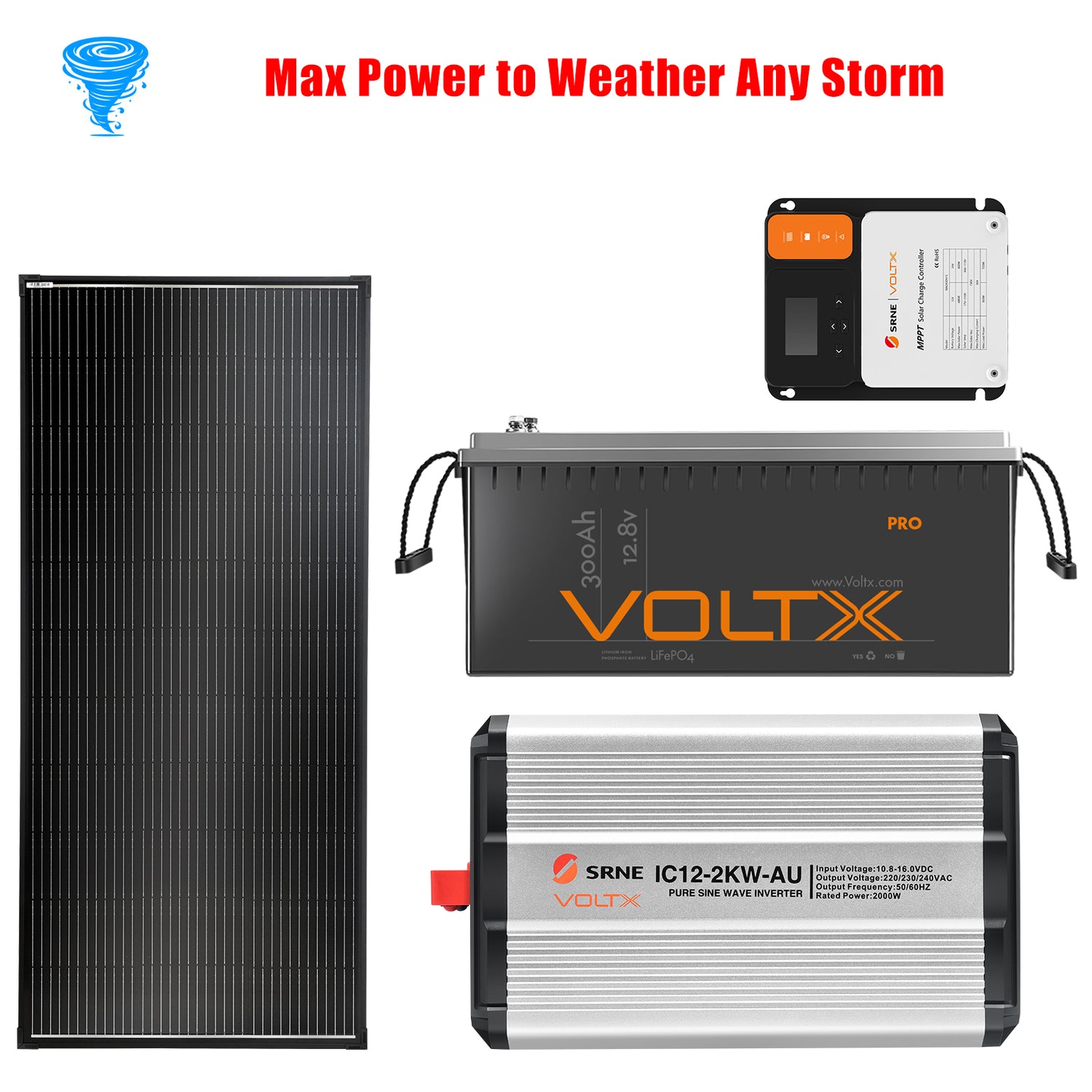 BUNDLE DEAL - VoltX 12V 300Ah Lithium Battery + 200W Solar Panel + Solar Controller + 12V 3KW Inverter