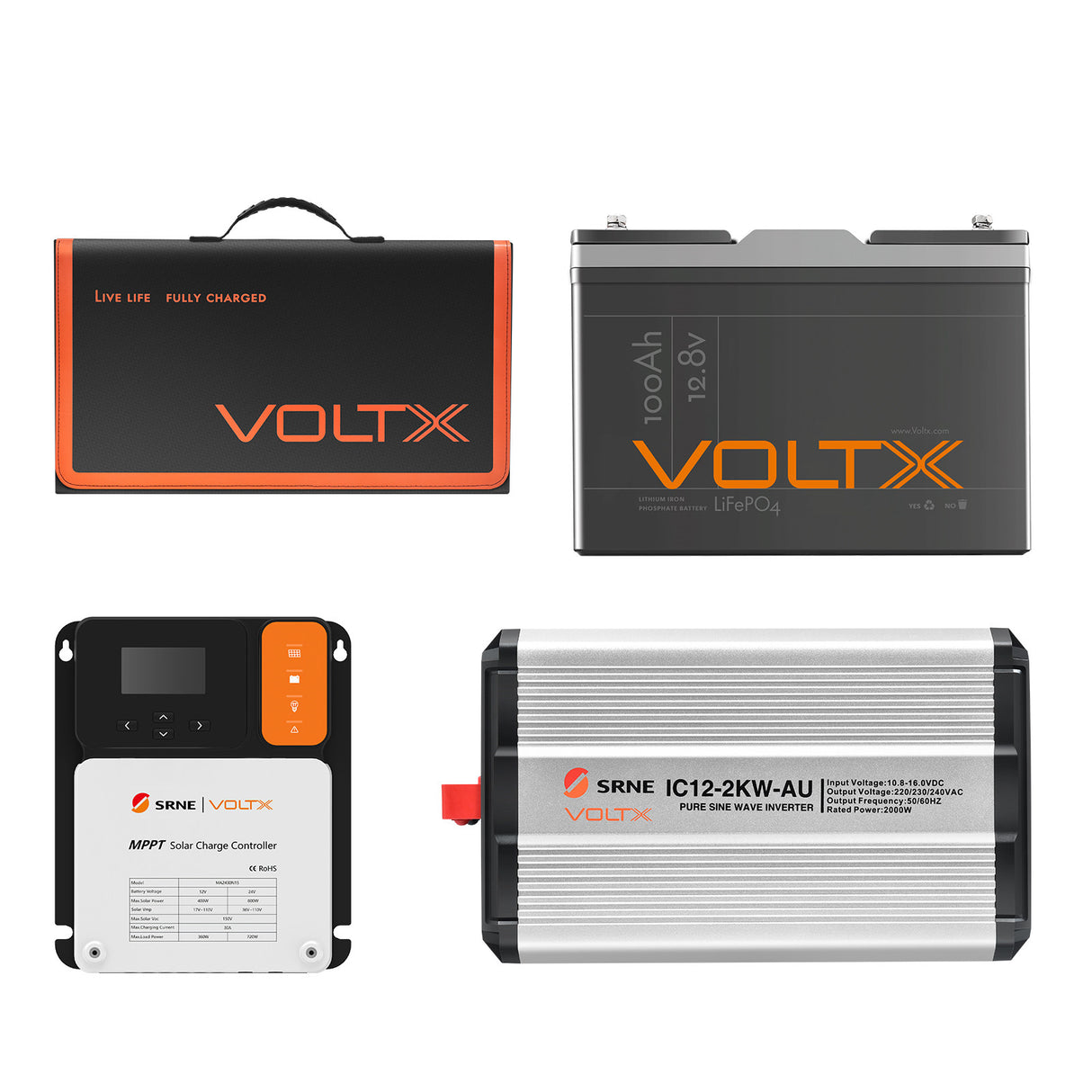 BUNDLE DEAL - VoltX 12V 100Ah Lithium Battery + 100W Solar Blanket + 2000W Inverter + Controller