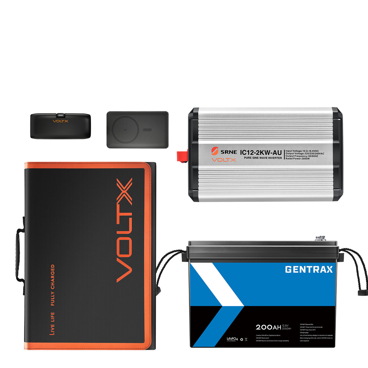 BUNDLE DEAL - VoltX 200W Solar Panel + 200Ah Lithium Battery + 2KW Inverter + 2x Power Bank
