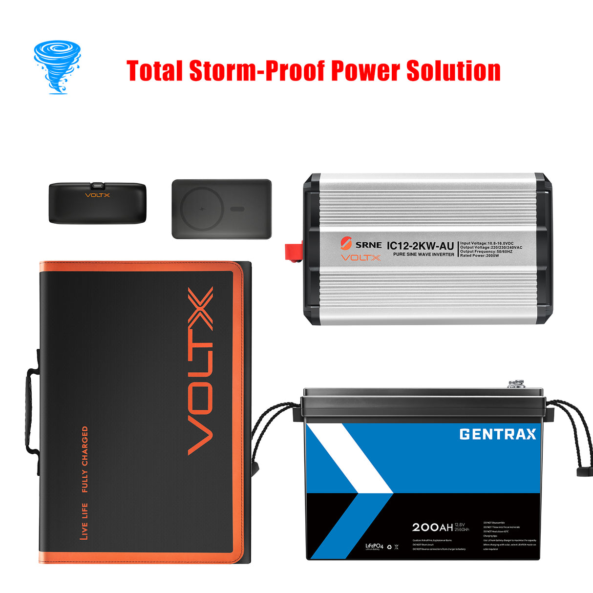 BUNDLE DEAL - VoltX 200W Solar Panel + 200Ah Lithium Battery + 2KW Inverter + 2x Power Bank