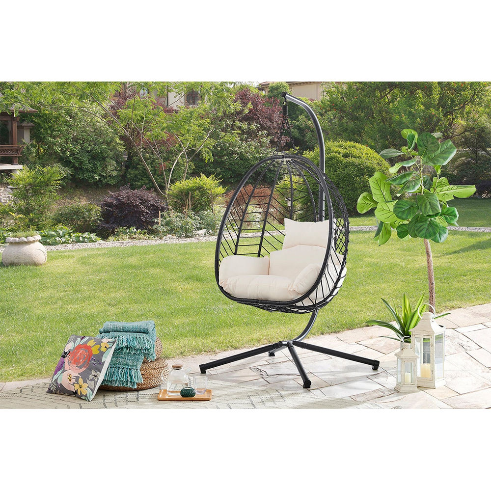 Shangri-La Mackenzie Outdoor Furniture Egg Chair (Black, Beige)