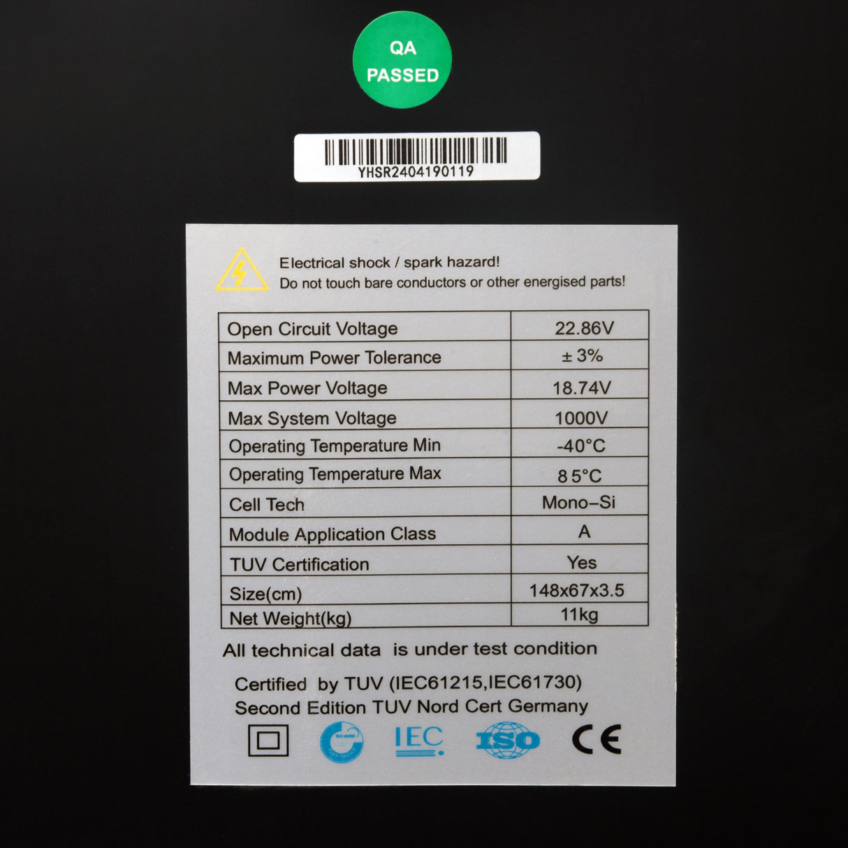 VoltX 12V 200W Fixed Solar Panel Black Frame