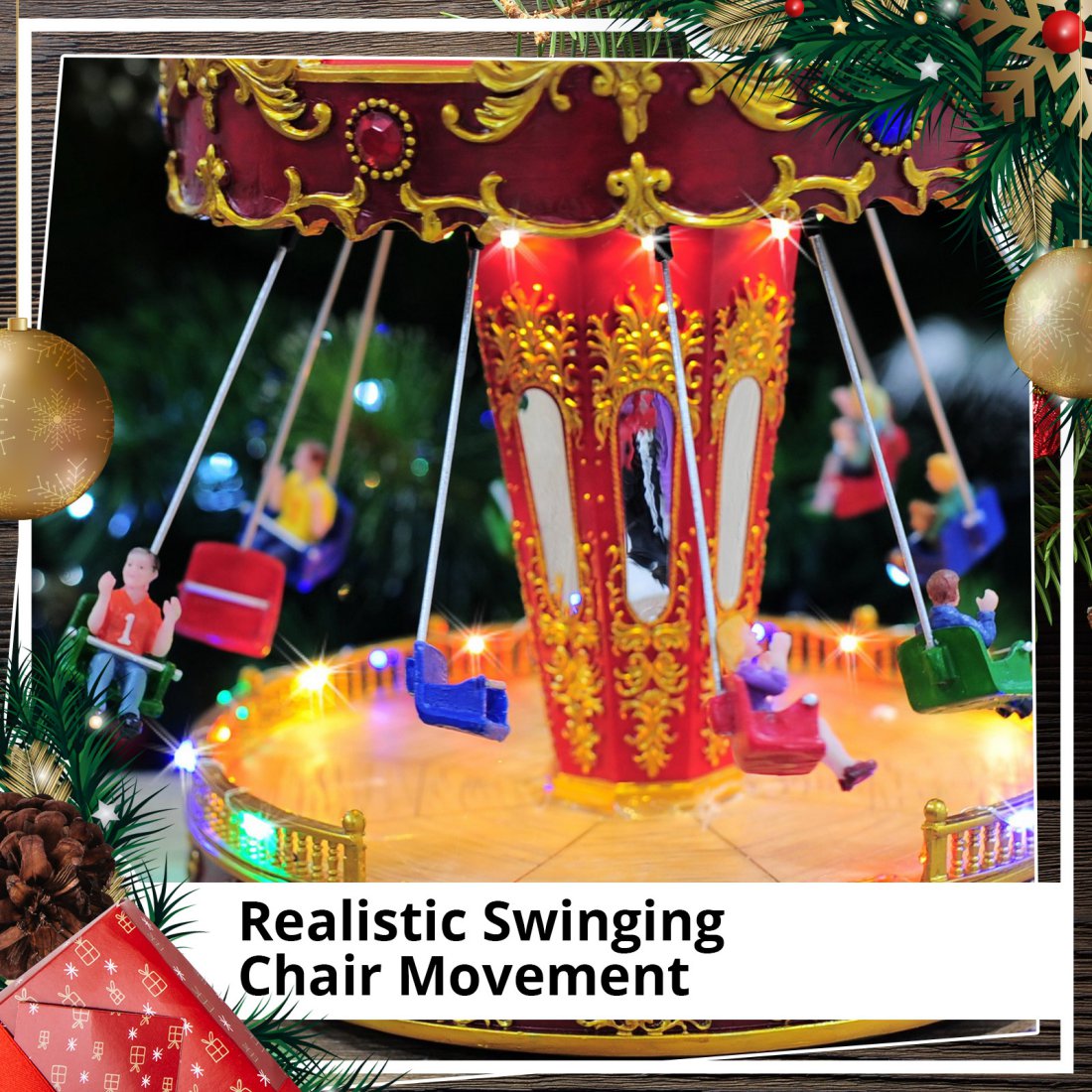 Animated Christmas Musical Flying Swing Chairs Carousel Working Model with LED Lights & Sounds