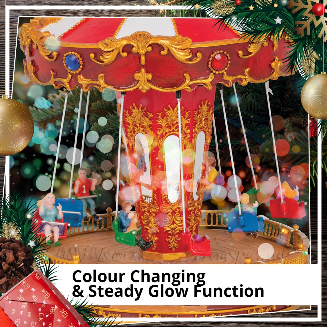 Animated Christmas Musical Flying Swing Chairs Carousel Working Model with LED Lights & Sounds