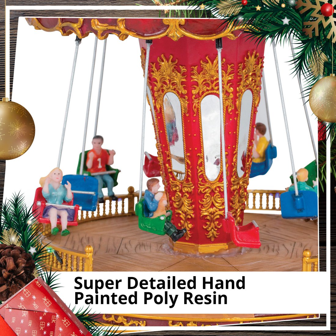 Animated Christmas Musical Flying Swing Chairs Carousel Working Model with LED Lights & Sounds