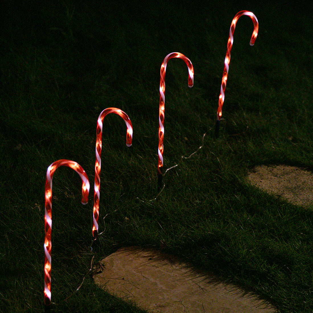 Stockholm Christmas Lights Path Lights LED Candy Cane Stakes Timer 4pc 58cm