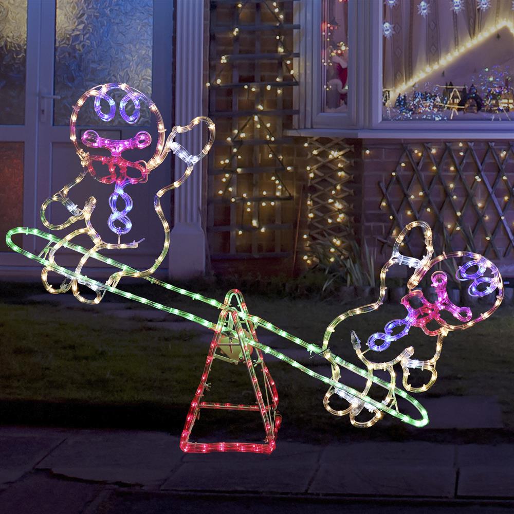 Stockholm Christmas Lights Ropelight LED Motifs Gingerbread Man Seesaw Decor