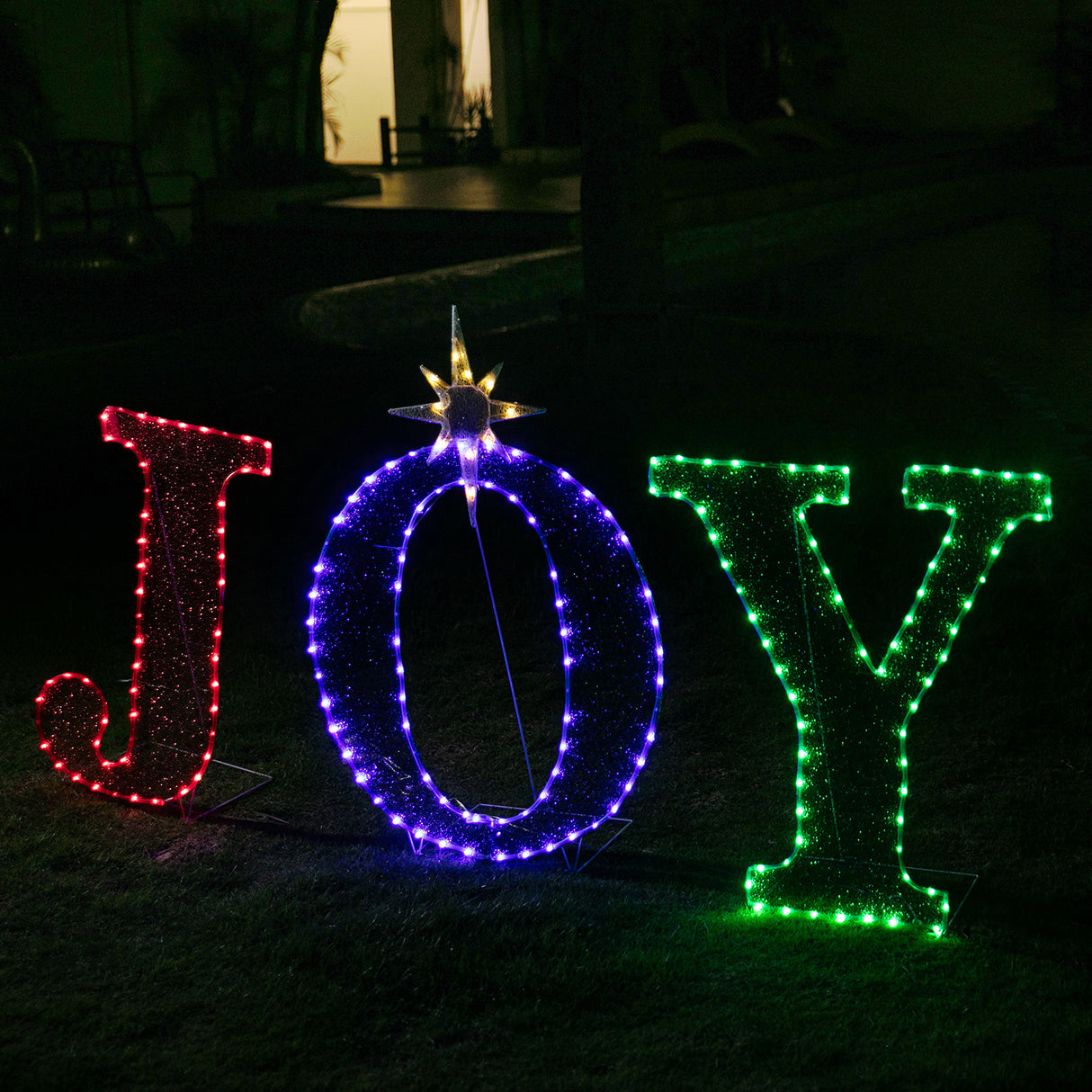 Stockholm Christmas Lights Motif 216 LED Joy Sign Tinsel Mesh RGB Warm White