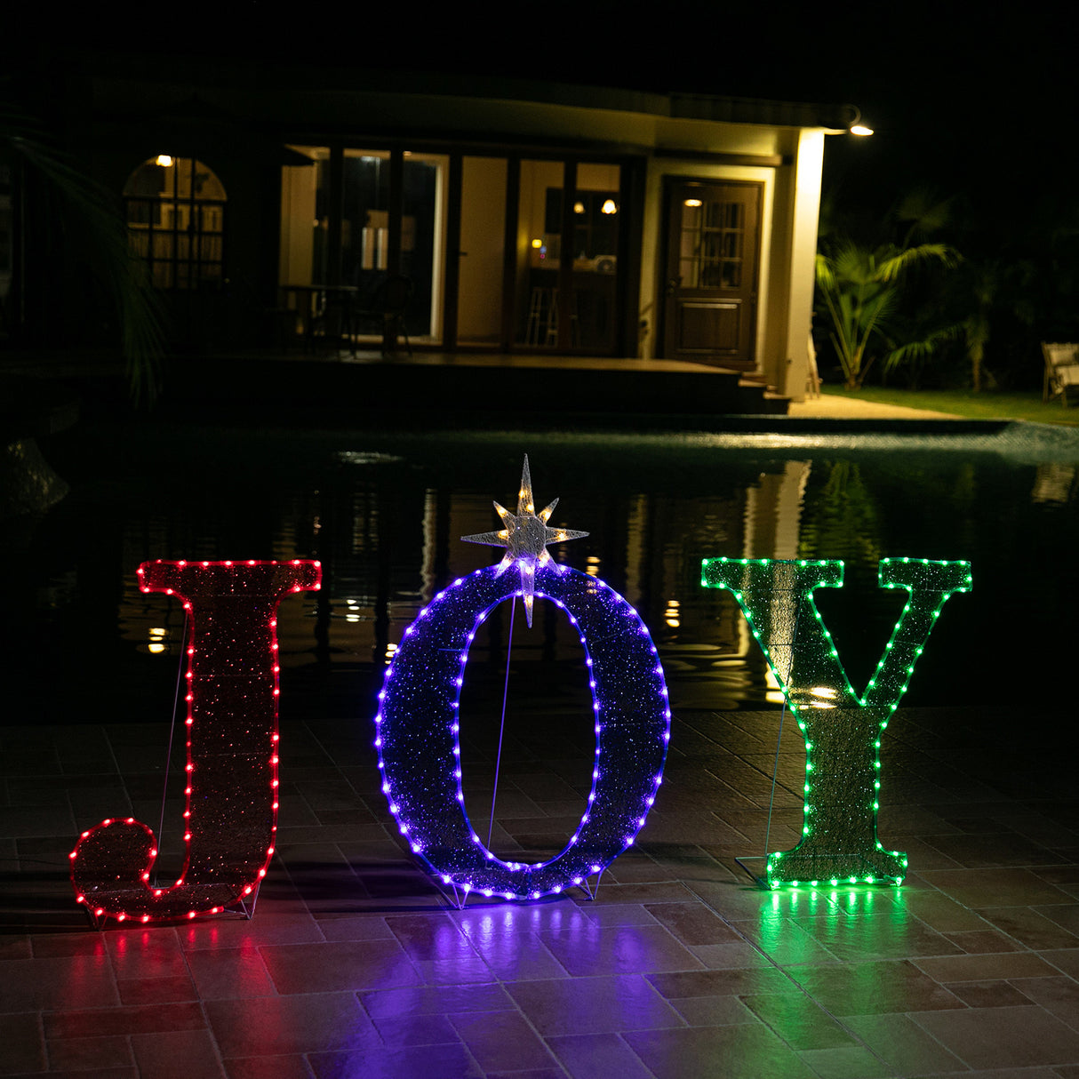 Stockholm Christmas Lights Motif 216 LED Joy Sign Tinsel Mesh RGB Warm White