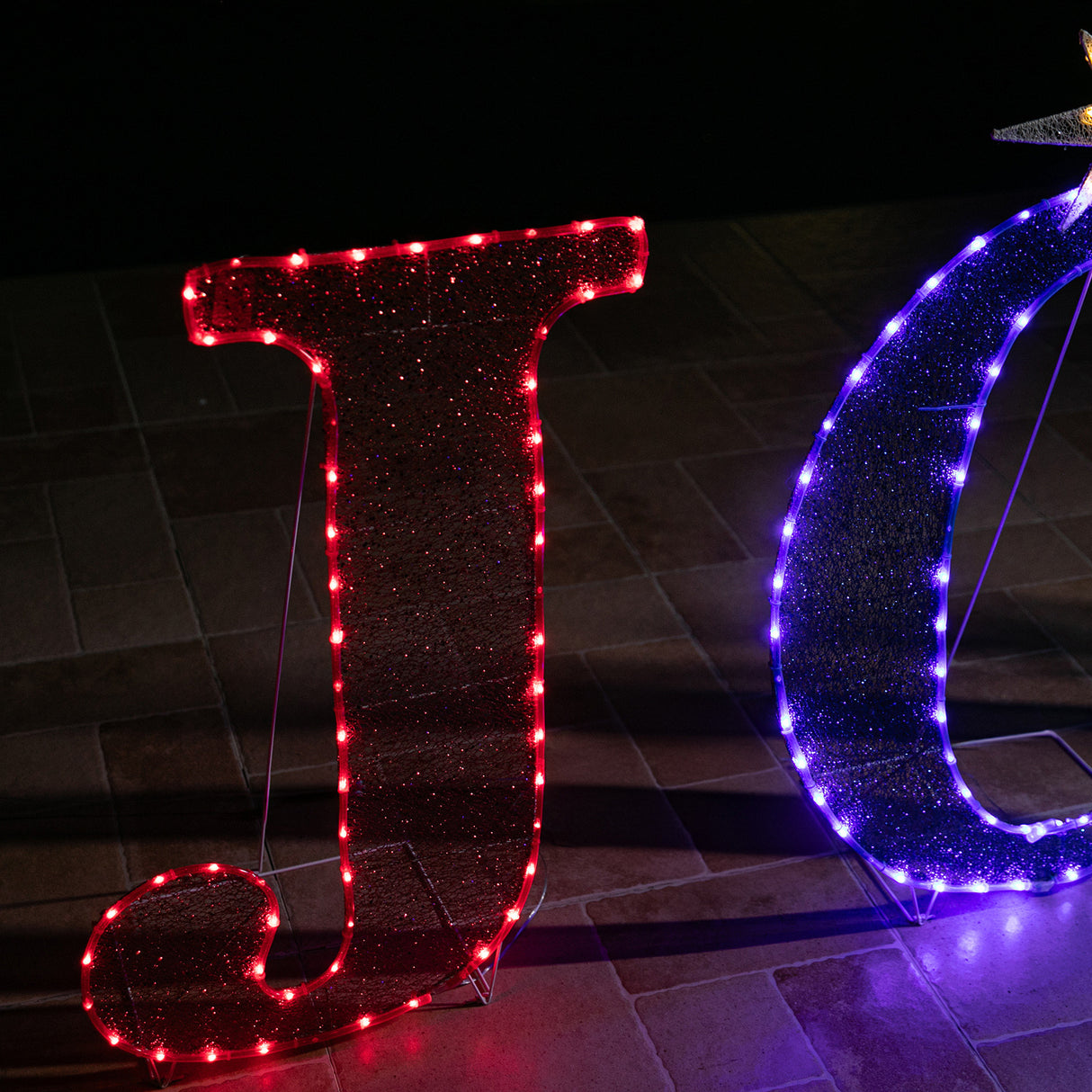 Stockholm Christmas Lights Motif 216 LED Joy Sign Tinsel Mesh RGB Warm White