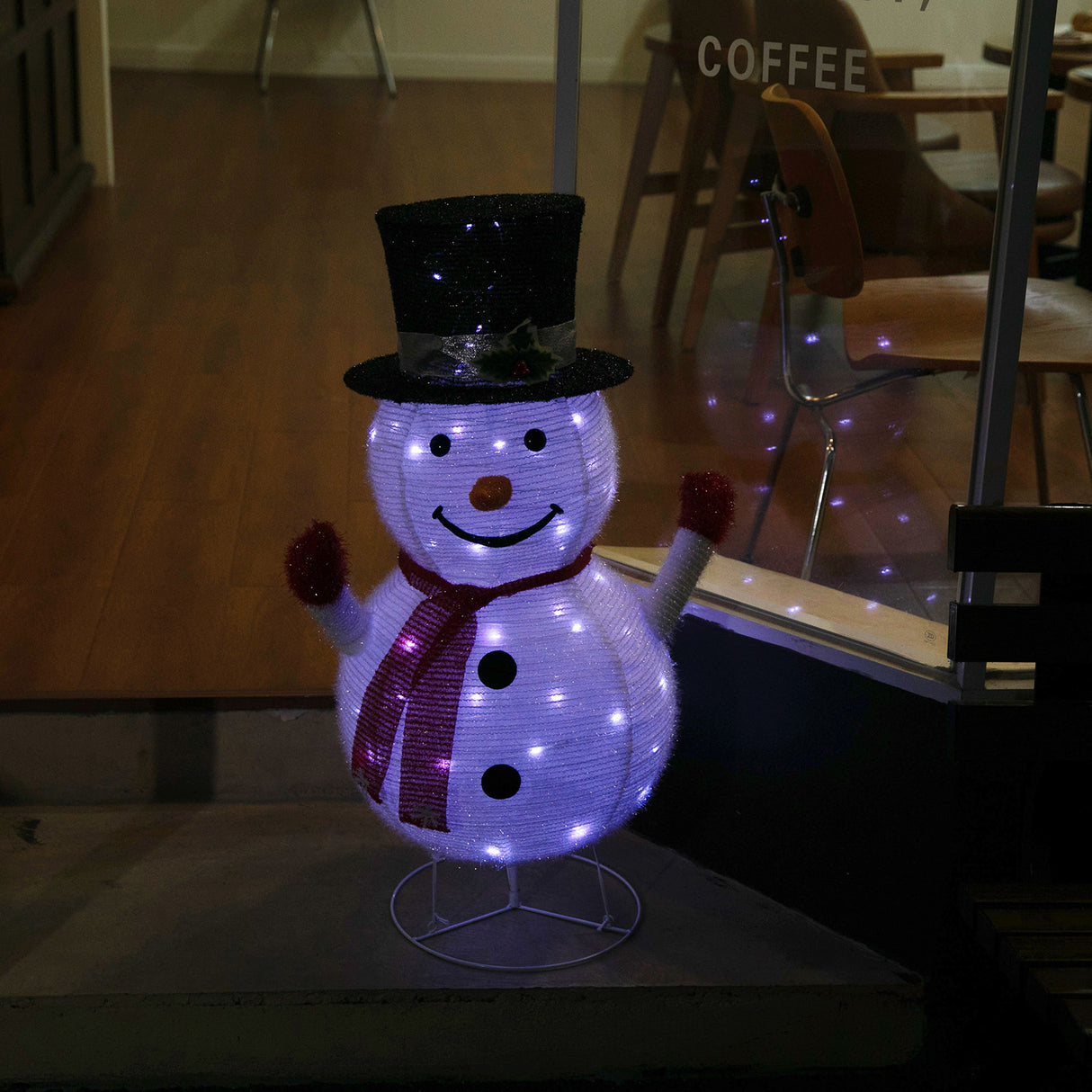 Stockholm Christmas Lights Motif LED Pop Up Snowman Tinsel Mesh Cool White