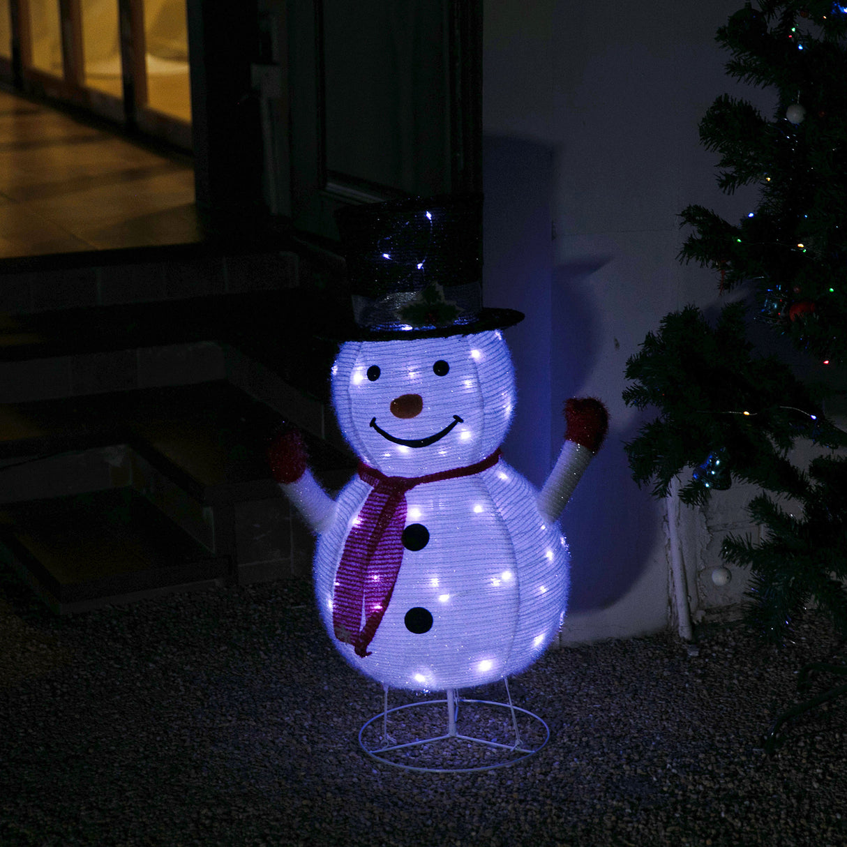 Stockholm Christmas Lights Motif LED Pop Up Snowman Tinsel Mesh Cool White