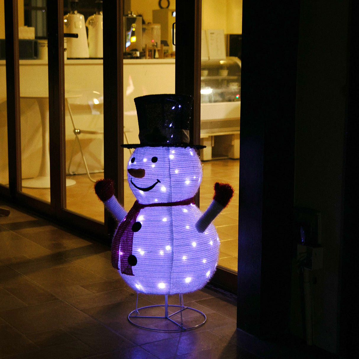Stockholm Christmas Lights Motif LED Pop Up Snowman Tinsel Mesh Cool White