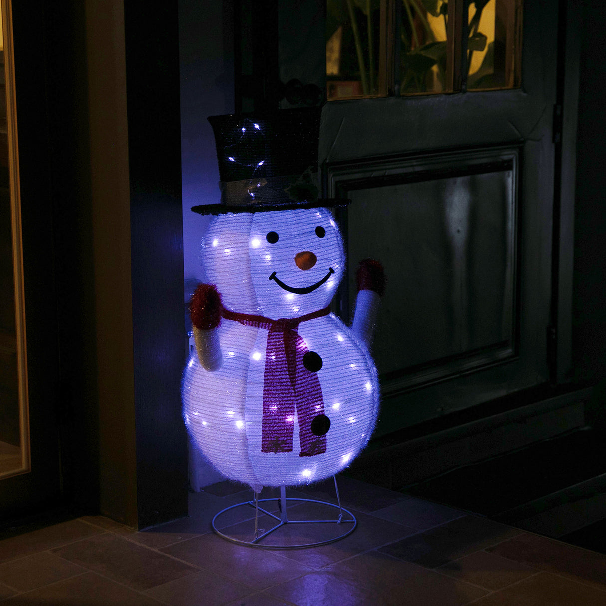Stockholm Christmas Lights Motif LED Pop Up Snowman Tinsel Mesh Cool White