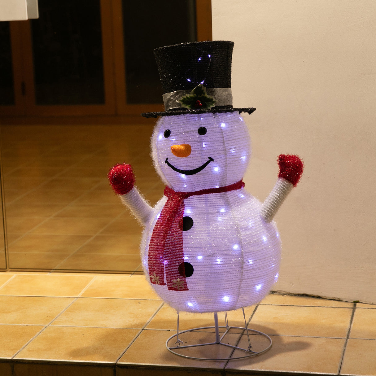 Stockholm Christmas Lights Motif LED Pop Up Snowman Tinsel Mesh Cool White