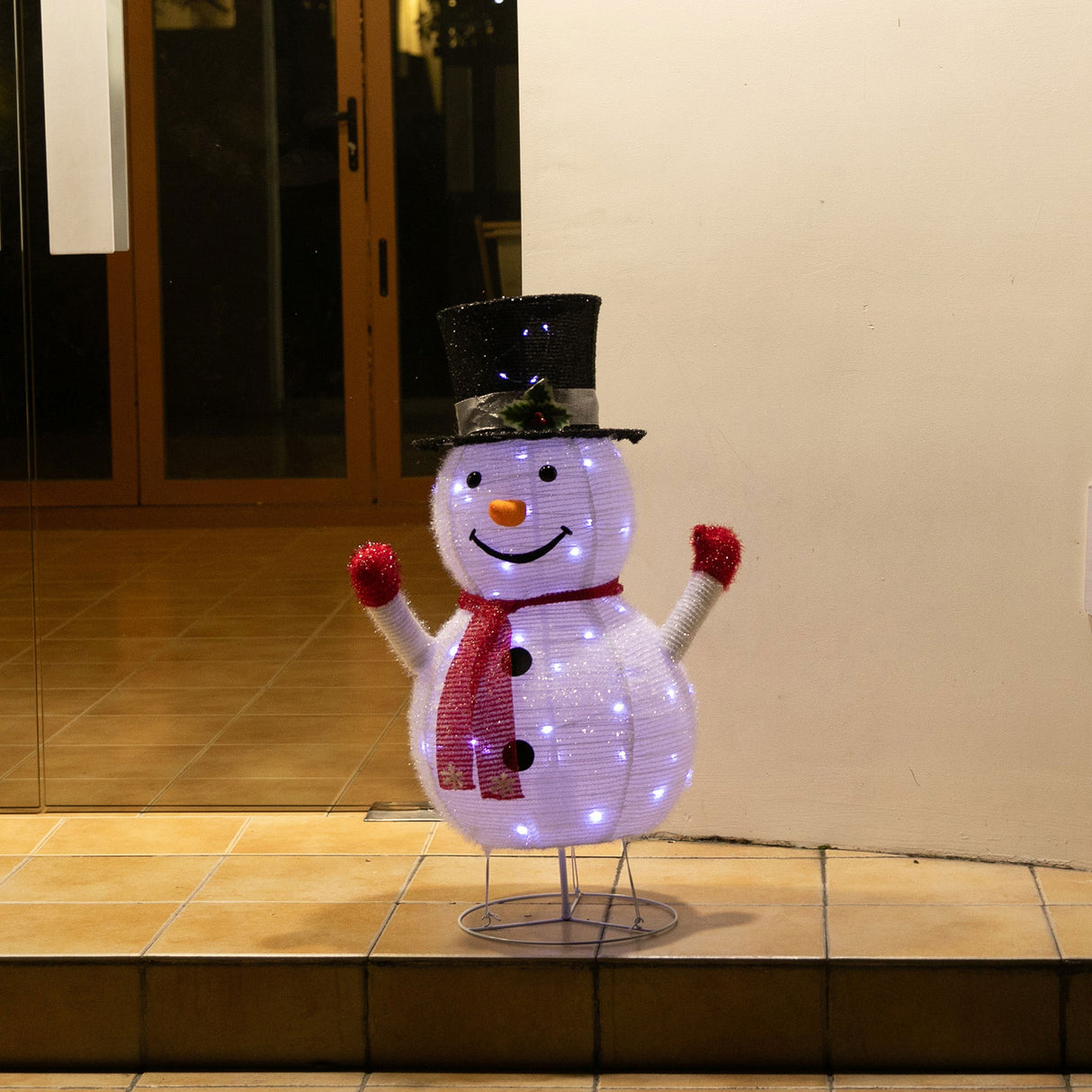 Stockholm Christmas Lights Motif LED Pop Up Snowman Tinsel Mesh Cool White