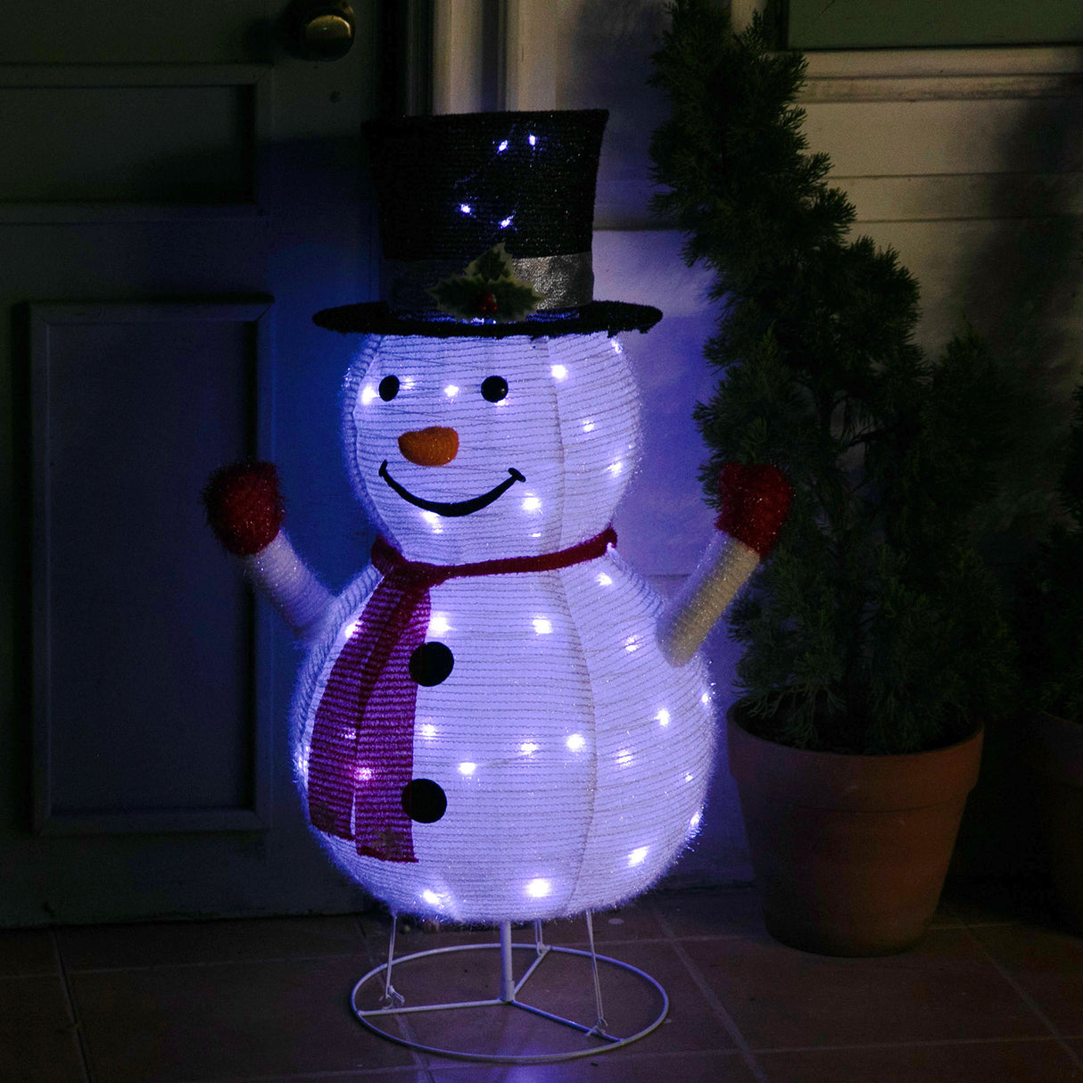 Stockholm Christmas Lights Motif LED Pop Up Snowman Tinsel Mesh Cool White
