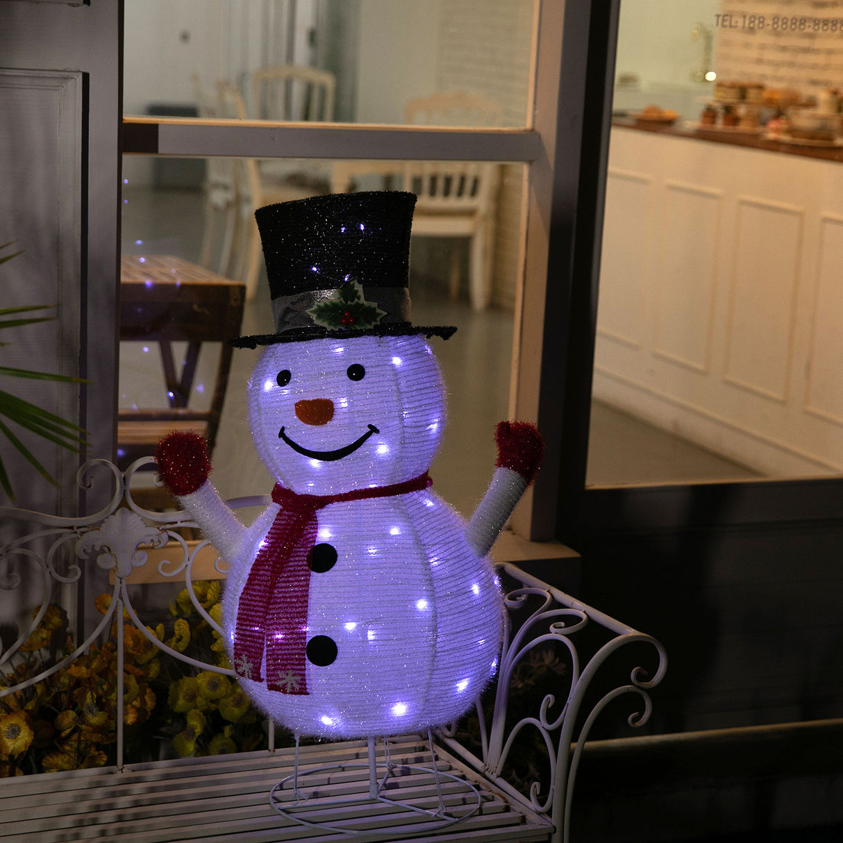 Stockholm Christmas Lights Motif LED Pop Up Snowman Tinsel Mesh Cool White