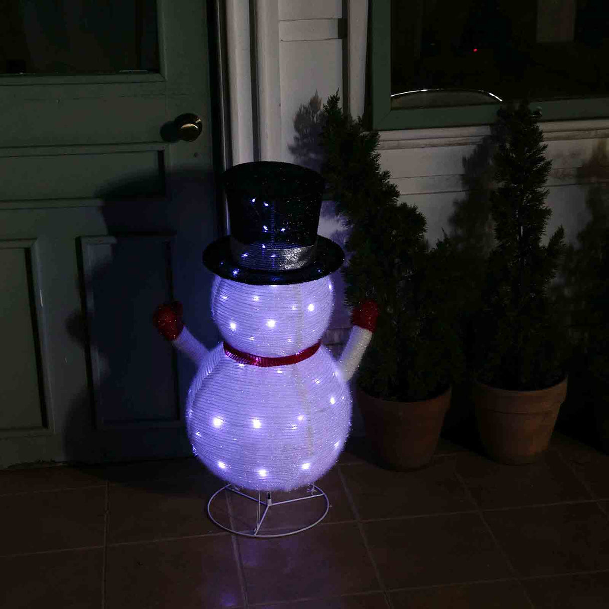 Stockholm Christmas Lights Motif LED Pop Up Snowman Tinsel Mesh Cool White