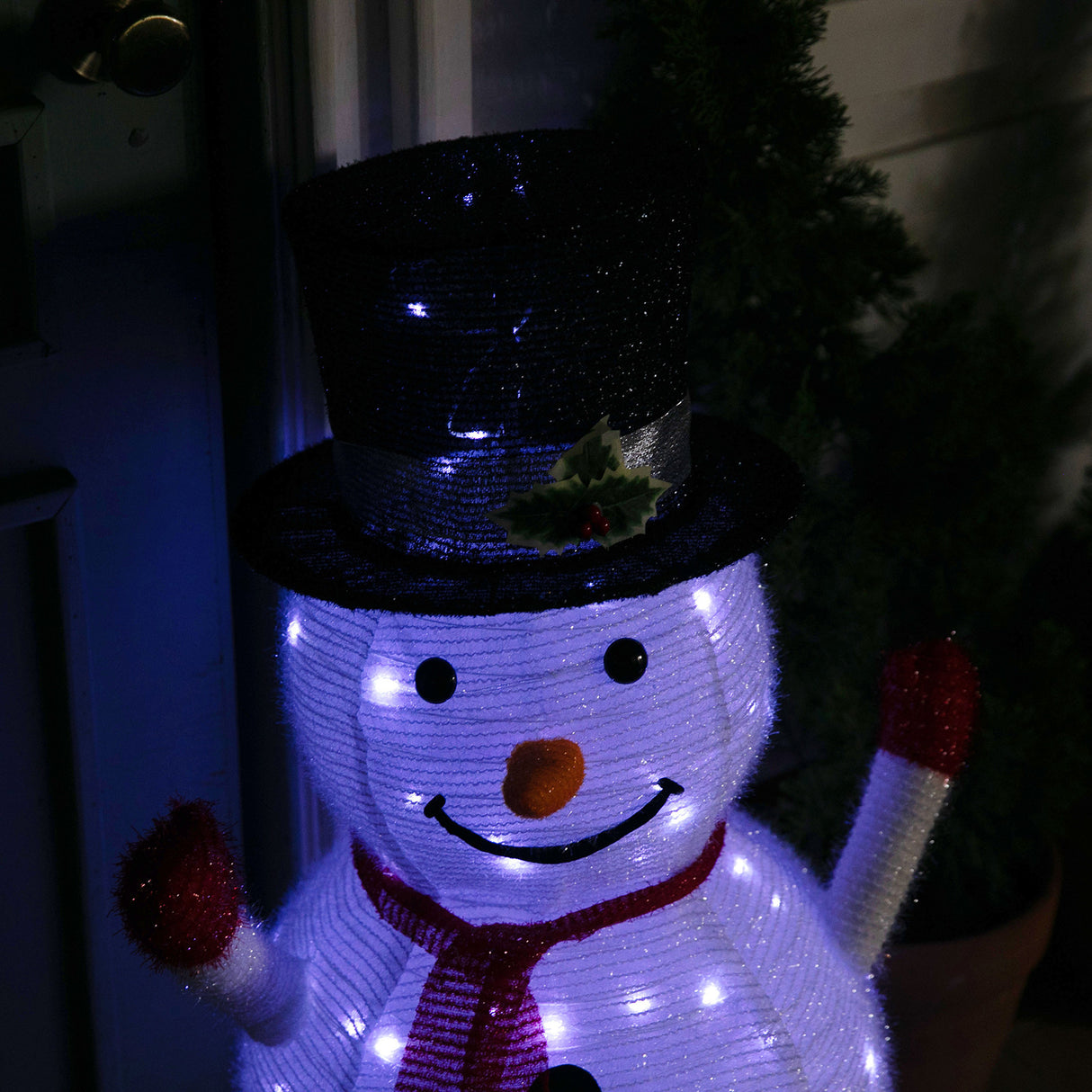 Stockholm Christmas Lights Motif LED Pop Up Snowman Tinsel Mesh Cool White