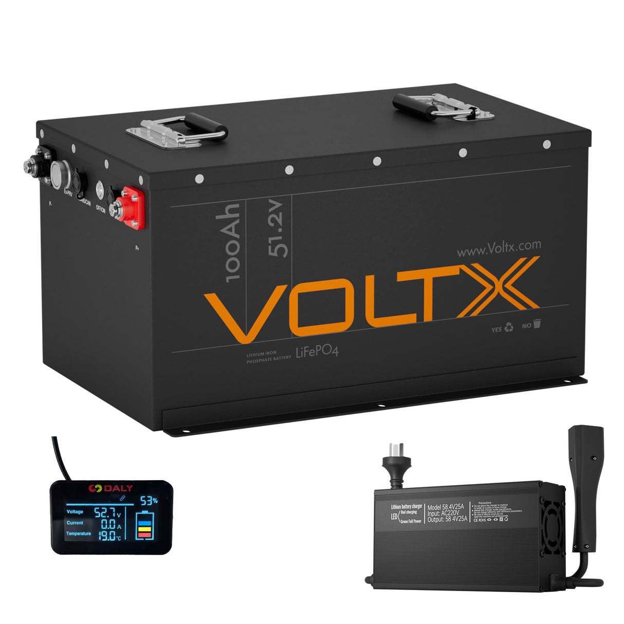 BUNDLE DEAL - VoltX 48V 100Ah LiFePO4 Golf Cart Battery + 58.4V 25A EZGO TXT & RXV Charger