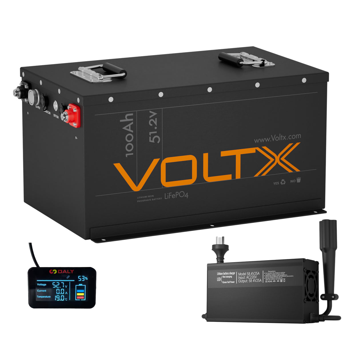 BUNDLE DEAL - VoltX 48V 100Ah LiFePO4 Golf Cart Battery + 58.4V 25A Yamaha G29 Charger