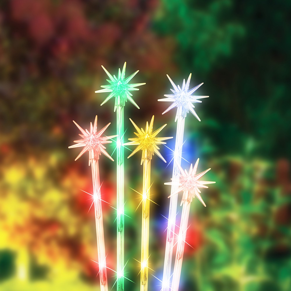 Stockholm Christmas Lights 30 LED Solar Path Light Starburst Multi Colour 5pc