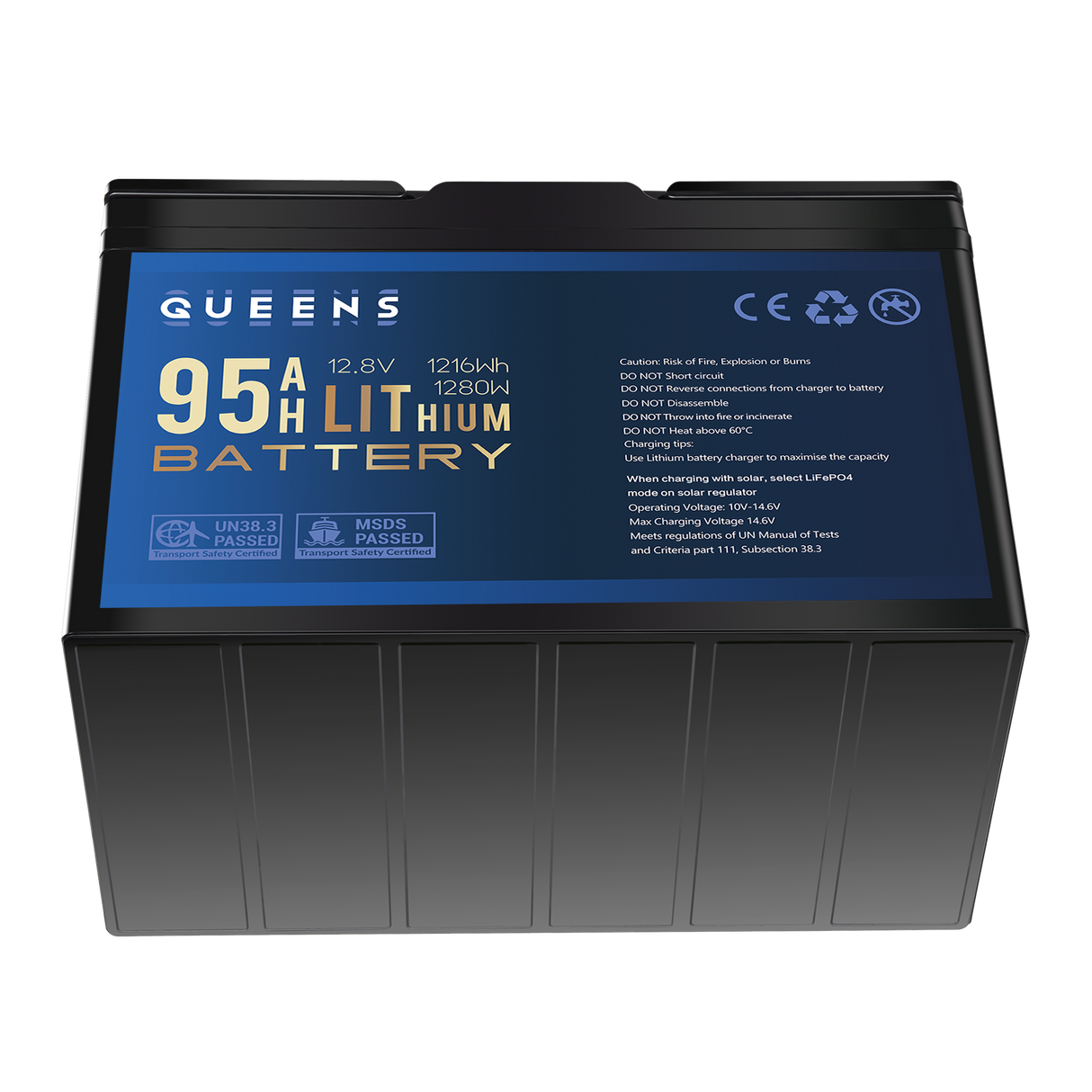 Queens 12V 95AH Lithium Iron Phosphate Battery LiFePO4 Prismatic Cells Camping