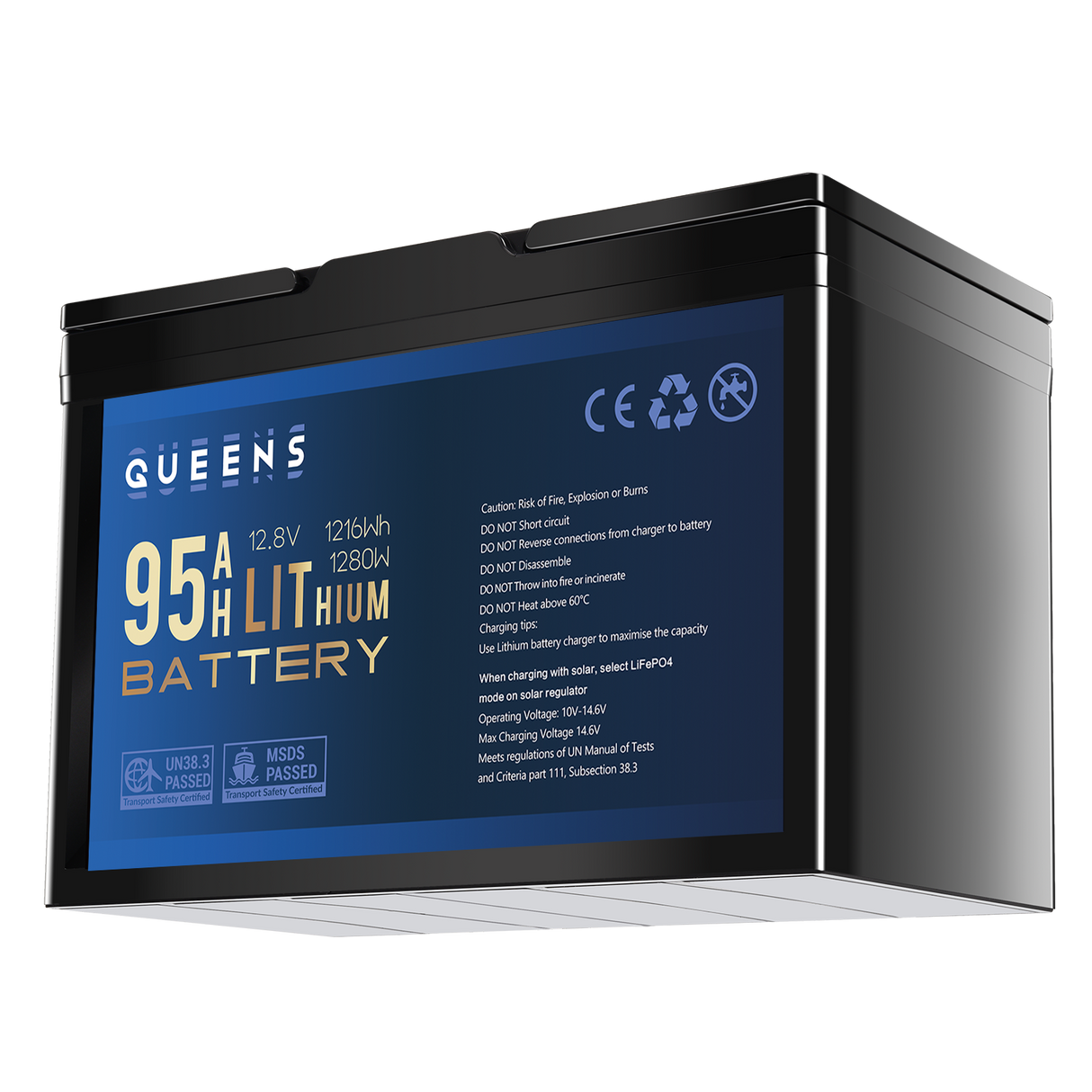 Queens 12V 95AH Lithium Iron Phosphate Battery LiFePO4 Prismatic Cells Camping