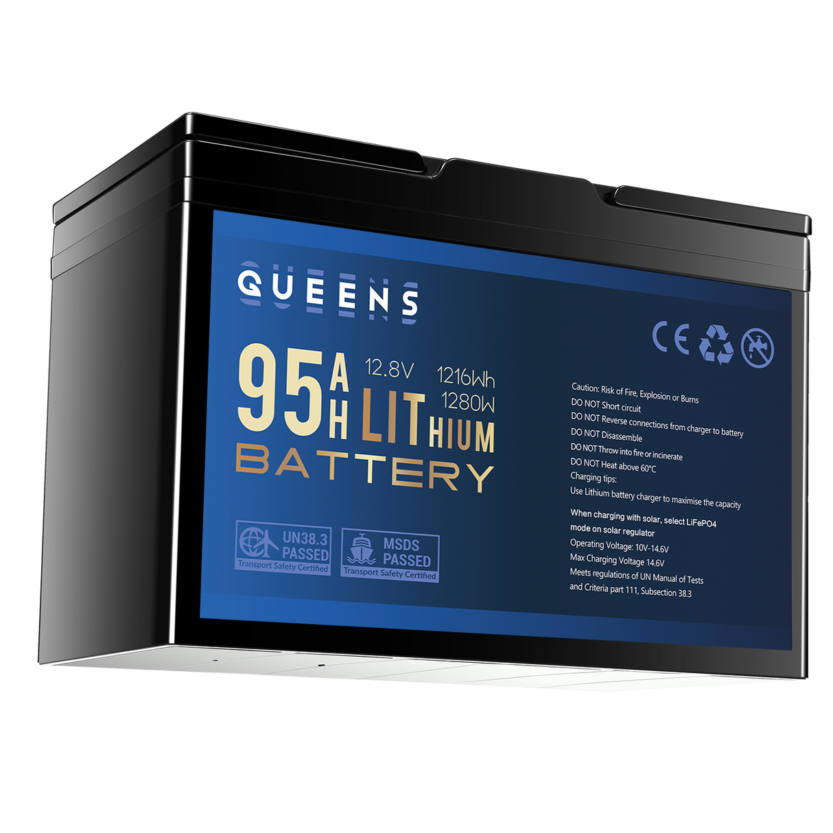 Queens 12V 95AH Lithium Iron Phosphate Battery LiFePO4 Prismatic Cells Camping