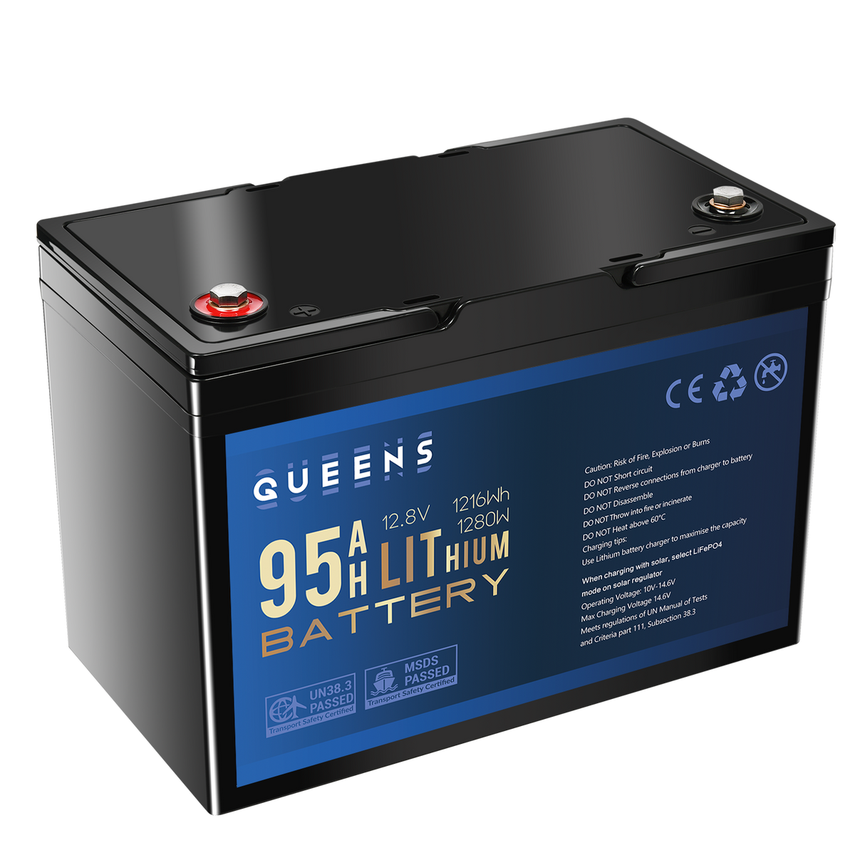 Queens 12V 95AH Lithium Iron Phosphate Battery LiFePO4 Prismatic Cells Camping