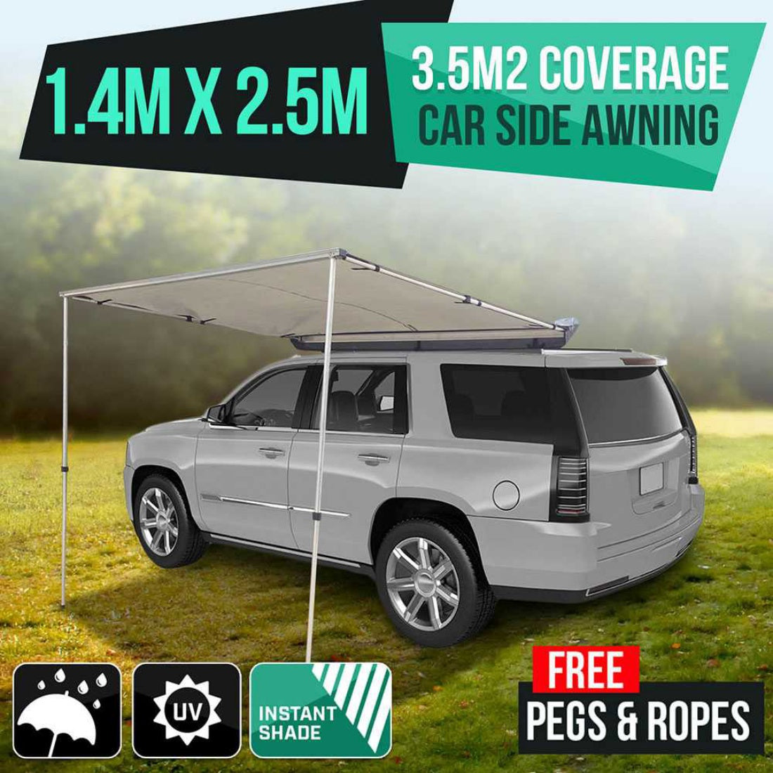 1.4m x 2.5m 4WD Waterproof Pull Out Car Awning Shade Camping