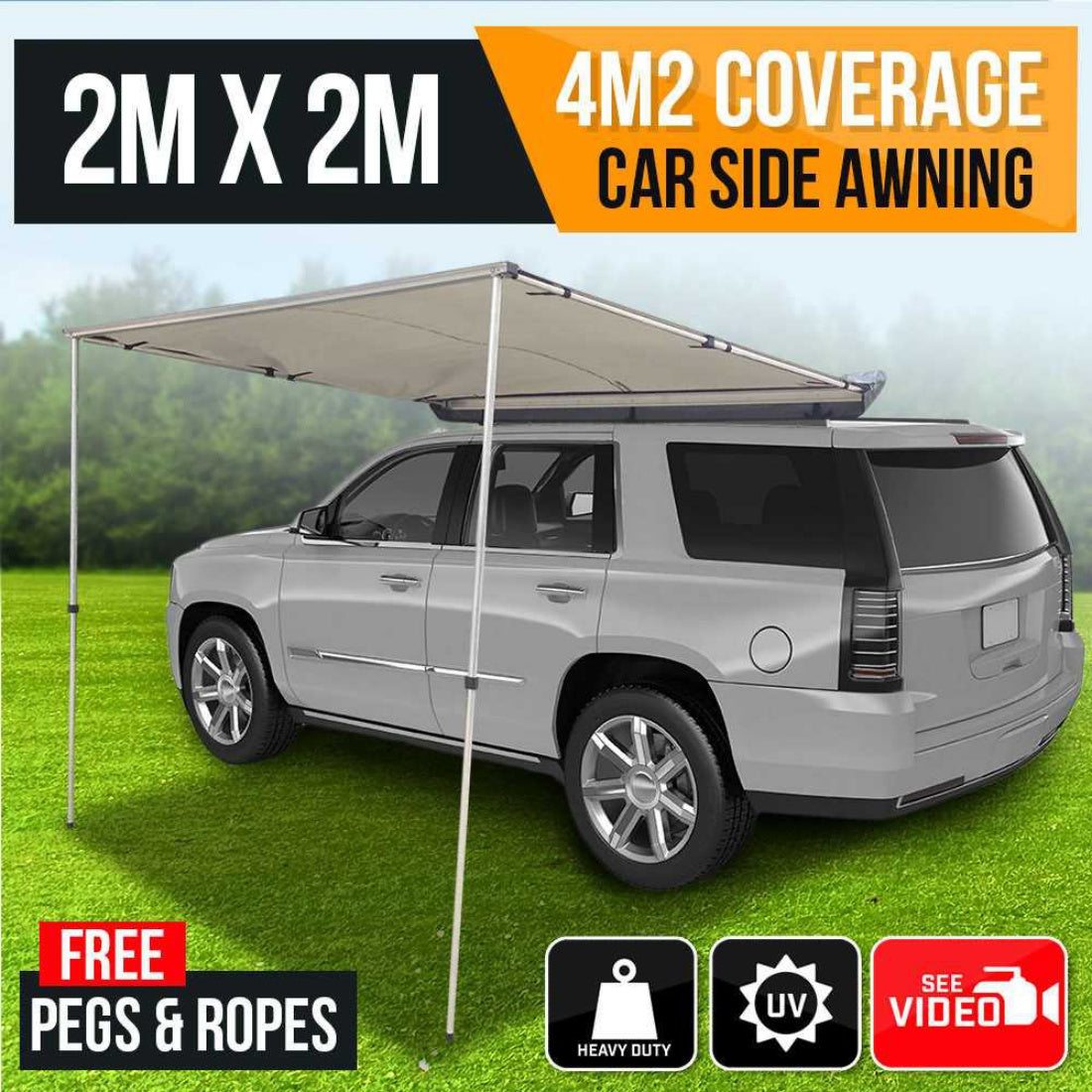 2m x 2m 4WD Waterproof Pull Out Car Awning Shade Camping Trailer