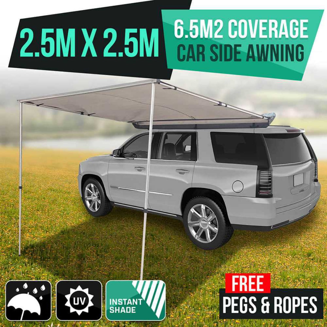 2.5m x 2.5m 4WD Waterproof Pull Out Car Awning Shade Camping