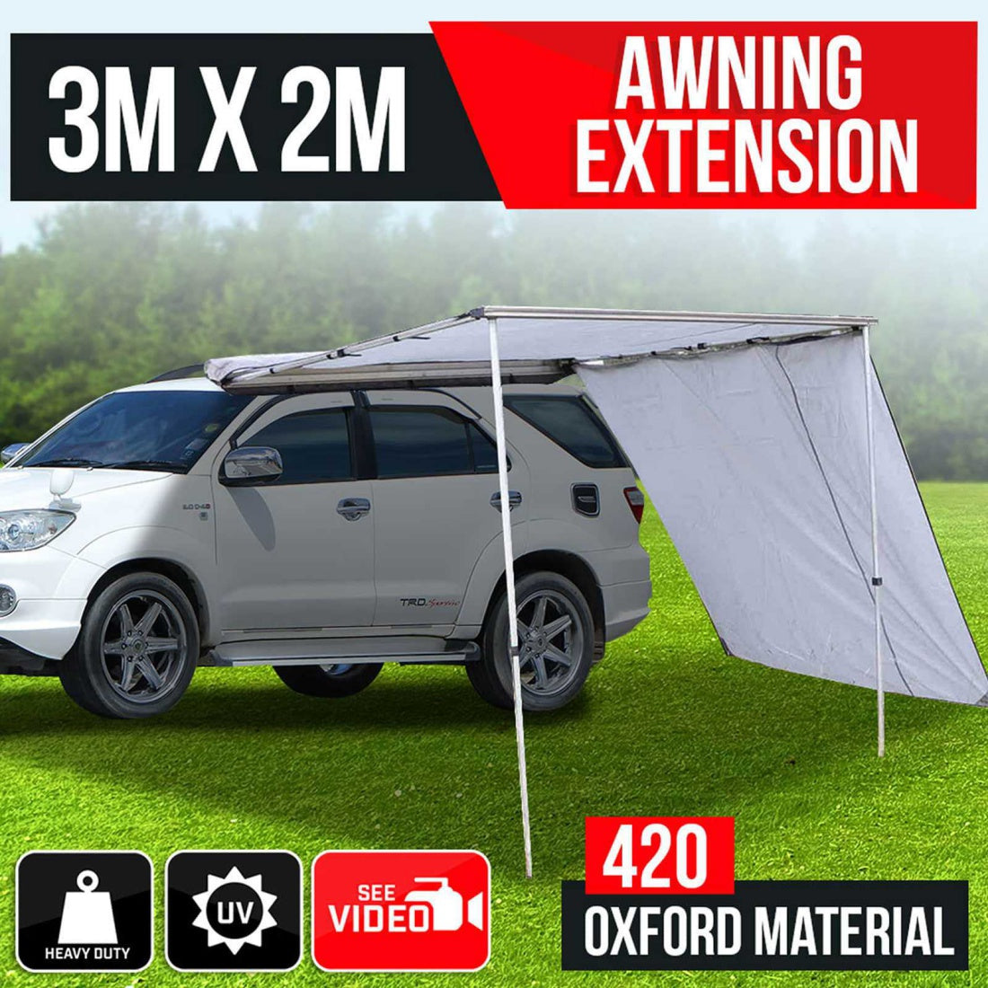 3m X 2m Car Awning Extension Sun Shade Camper Trailer 4WD 4x4 Camping