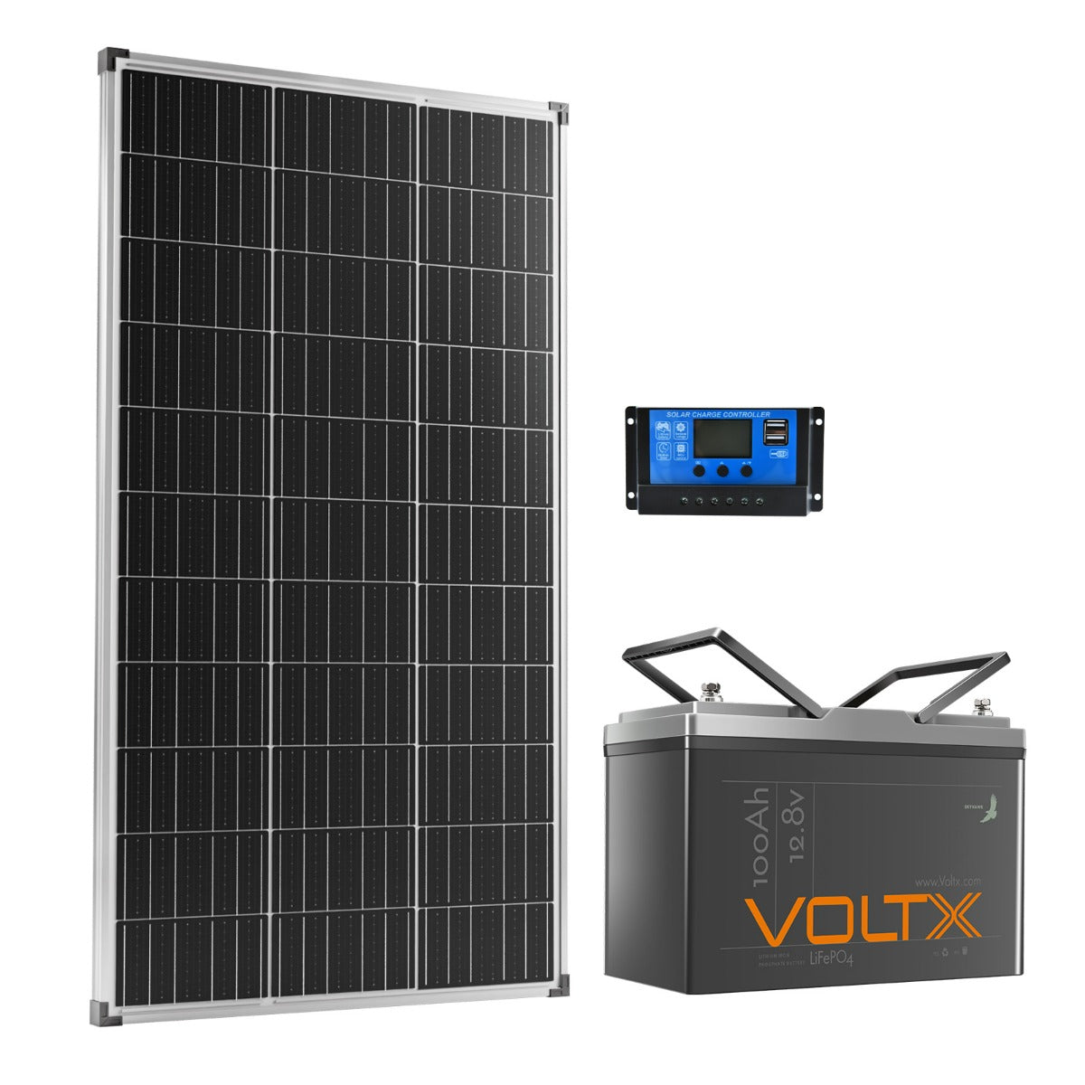 BUNDLE DEAL - VoltX 12V 100Ah LiFePO4 Battery + VoltX Premium 160W Fixed Solar Panel Kit