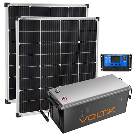 BUNDLE DEAL - VoltX 12V 200Ah LiFePO4 Battery + VoltX 2x 100W Fixed Solar Panel Kit